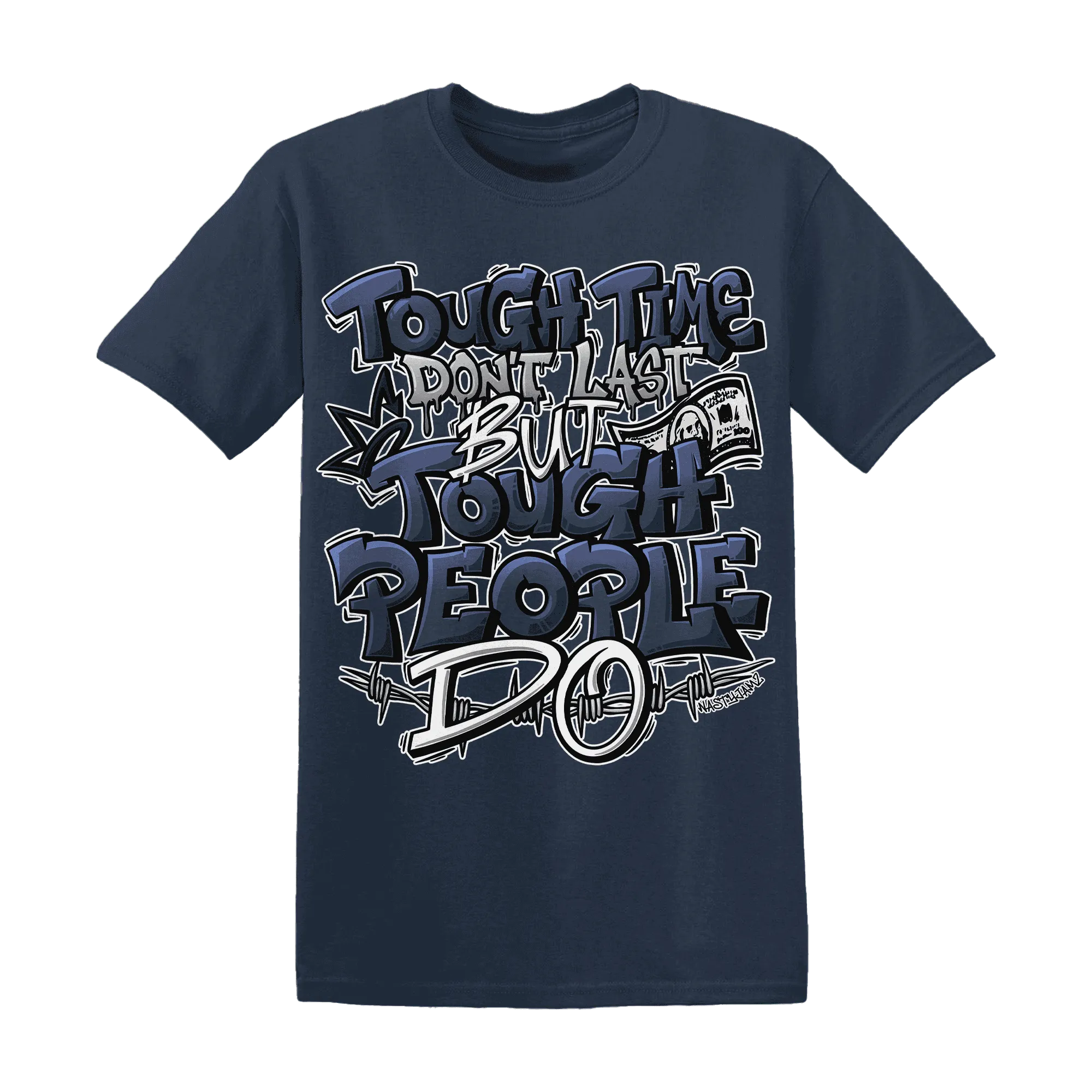 VaporMax-Plus-Midnight-Navy-White-Metallic-Silver-NastyJamz-T-Shirt-Match-Tough-People-Never-Fall