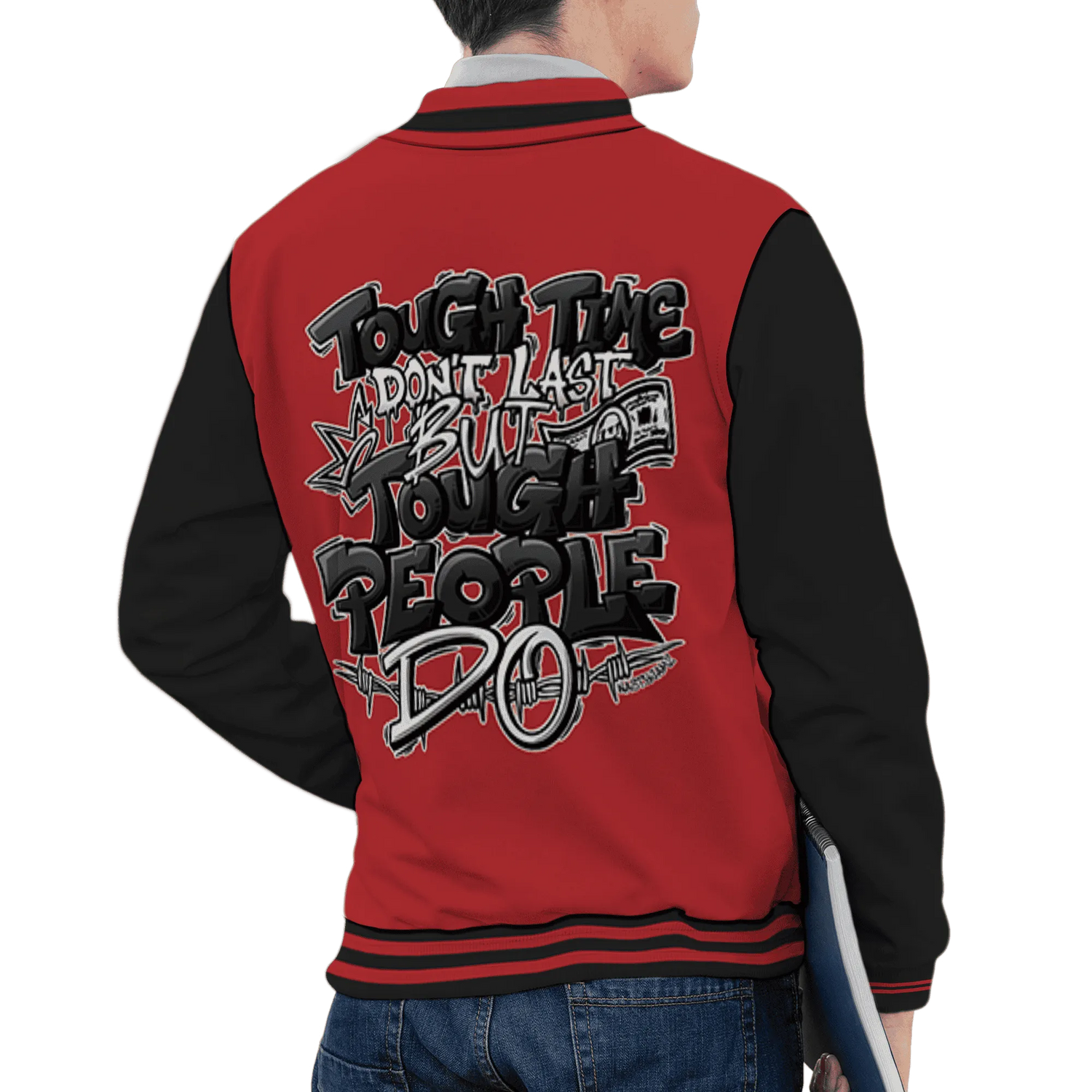 Black-Toe-Reimagined-Red-White-1s-NastyJamz-Varsity-Match-Tough-People-Never-Fall