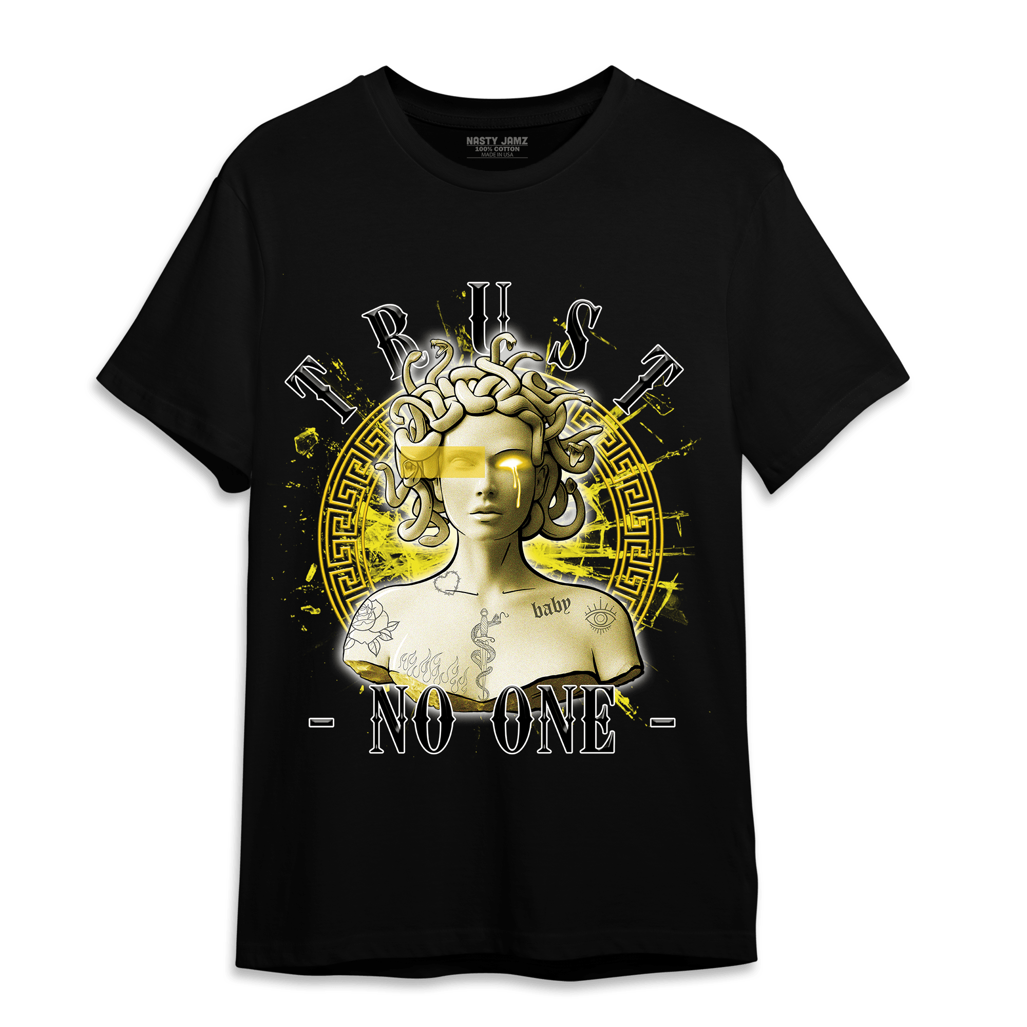 Vivid Sulfur 4s T Shirt Match Trust No One Medusa - NastyJamz