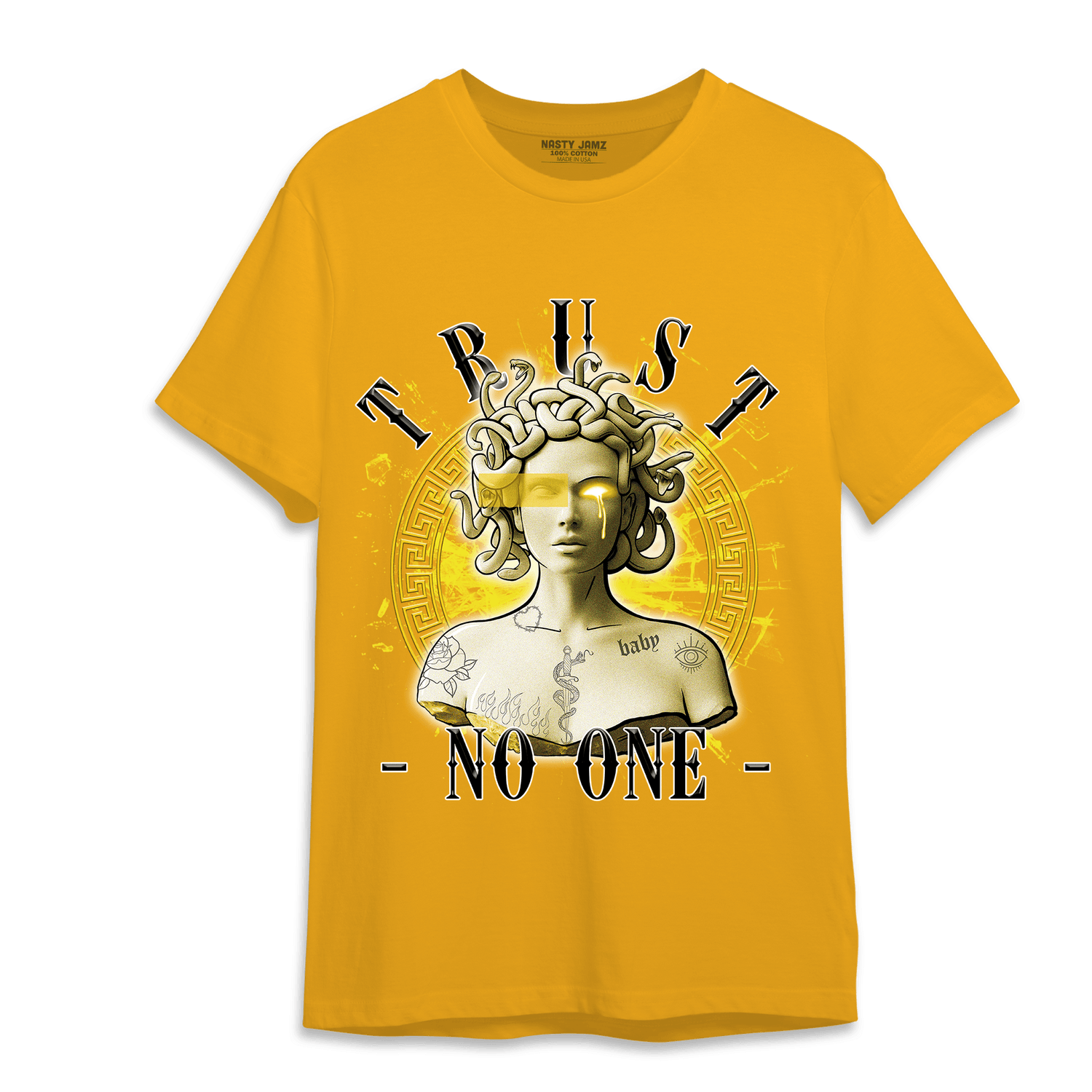 Vivid Sulfur 4s T Shirt Match Trust No One Medusa - NastyJamz