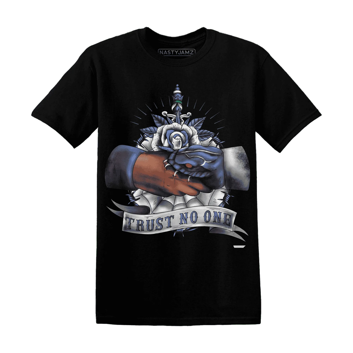 Low-Diffused-Blue-11s-T-Shirt-Match-Trust-No-One-Old-School