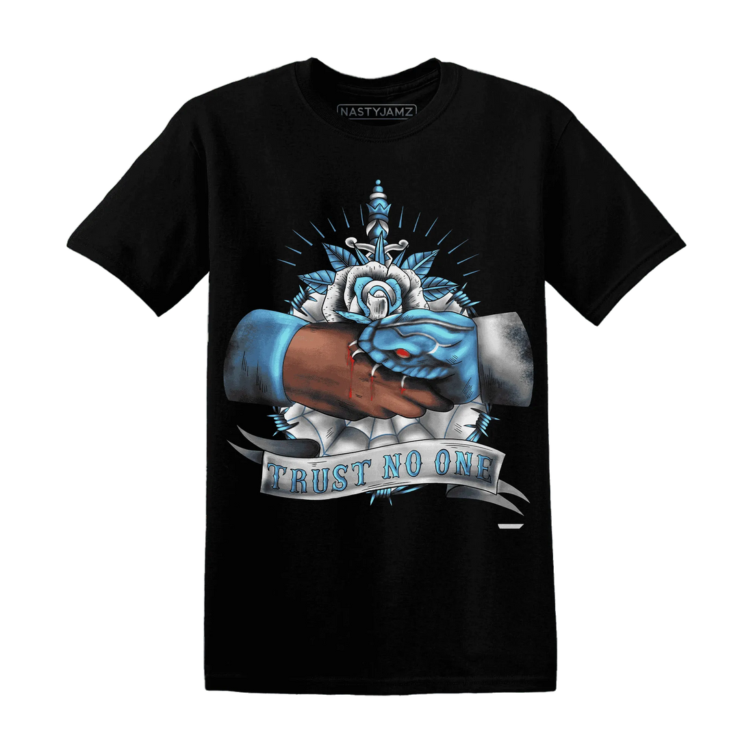 NastyJamz-Carolina-Blue-Univercitii-17s-T-Shirt-Match-Trust-No-One-Old-School
