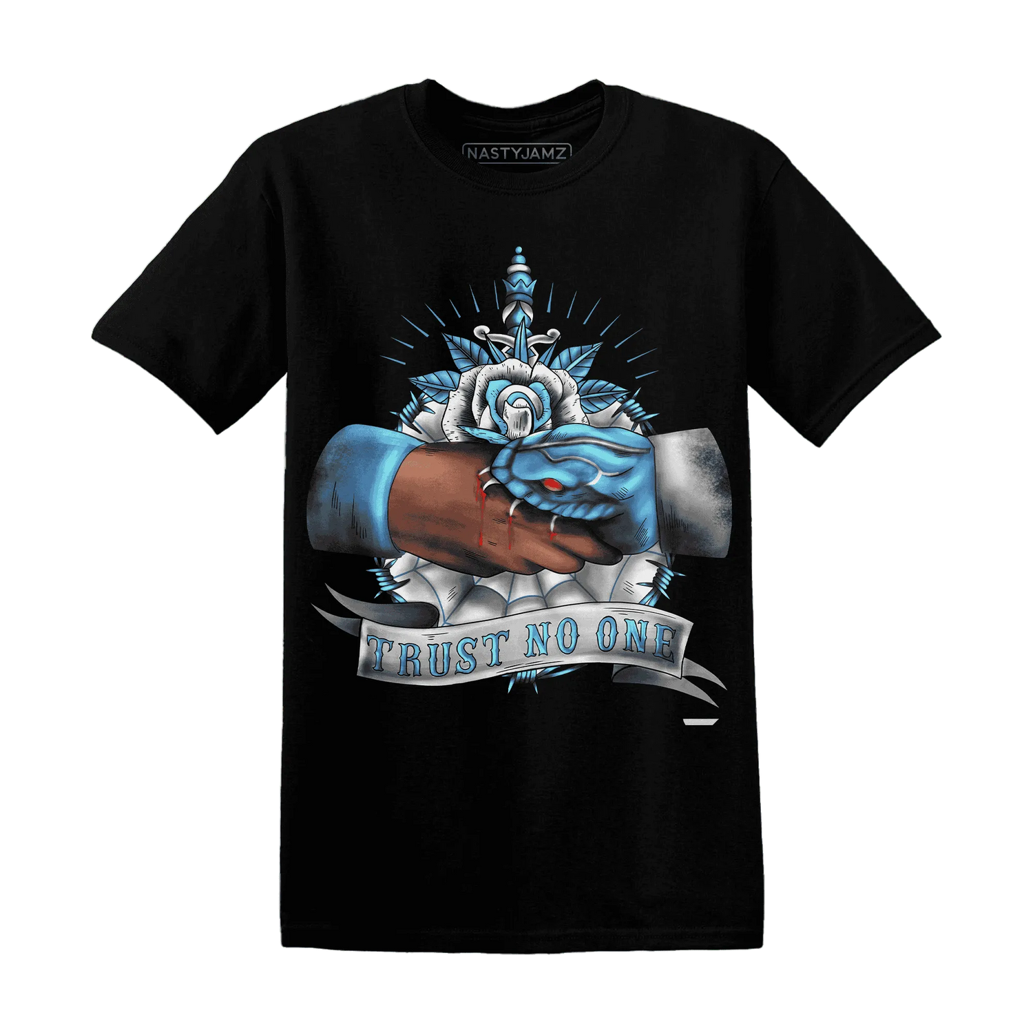 NastyJamz-Carolina-Blue-Univercitii-17s-T-Shirt-Match-Trust-No-One-Old-School