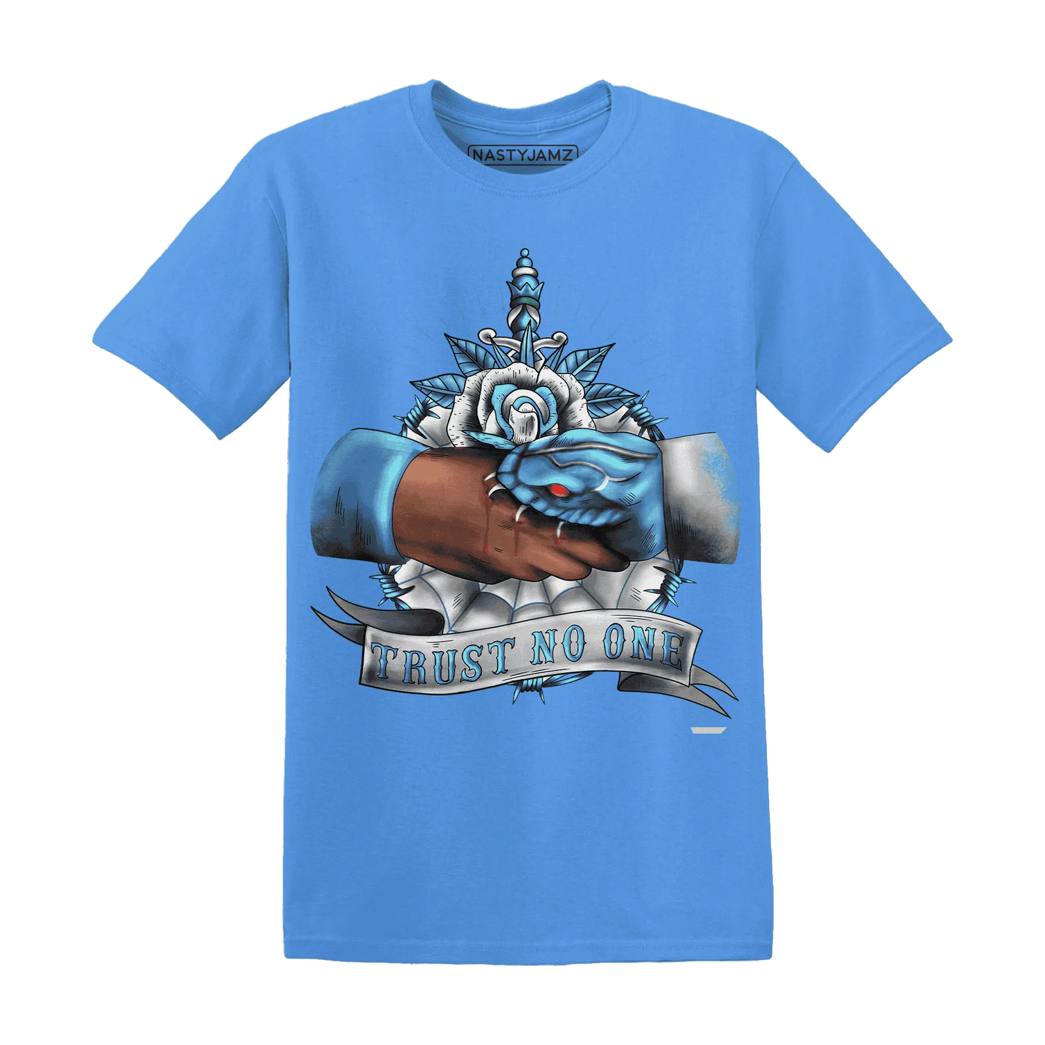 NastyJamz-Carolina-Blue-Univercitii-17s-T-Shirt-Match-Trust-No-One-Old-School
