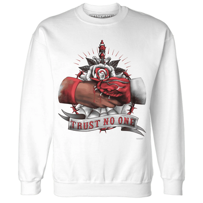 Black-Toe-Reimagined-Red-White-1s-NastyJamz-Sweatshirt-Match-Trust-No-One-Old-School