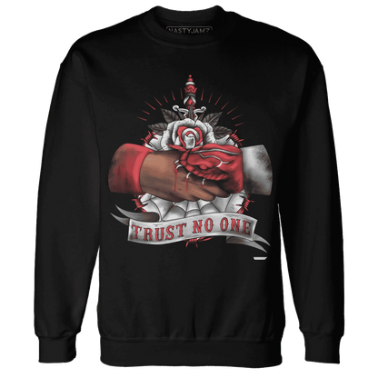 Black-Toe-Reimagined-Red-White-1s-NastyJamz-Sweatshirt-Match-Trust-No-One-Old-School