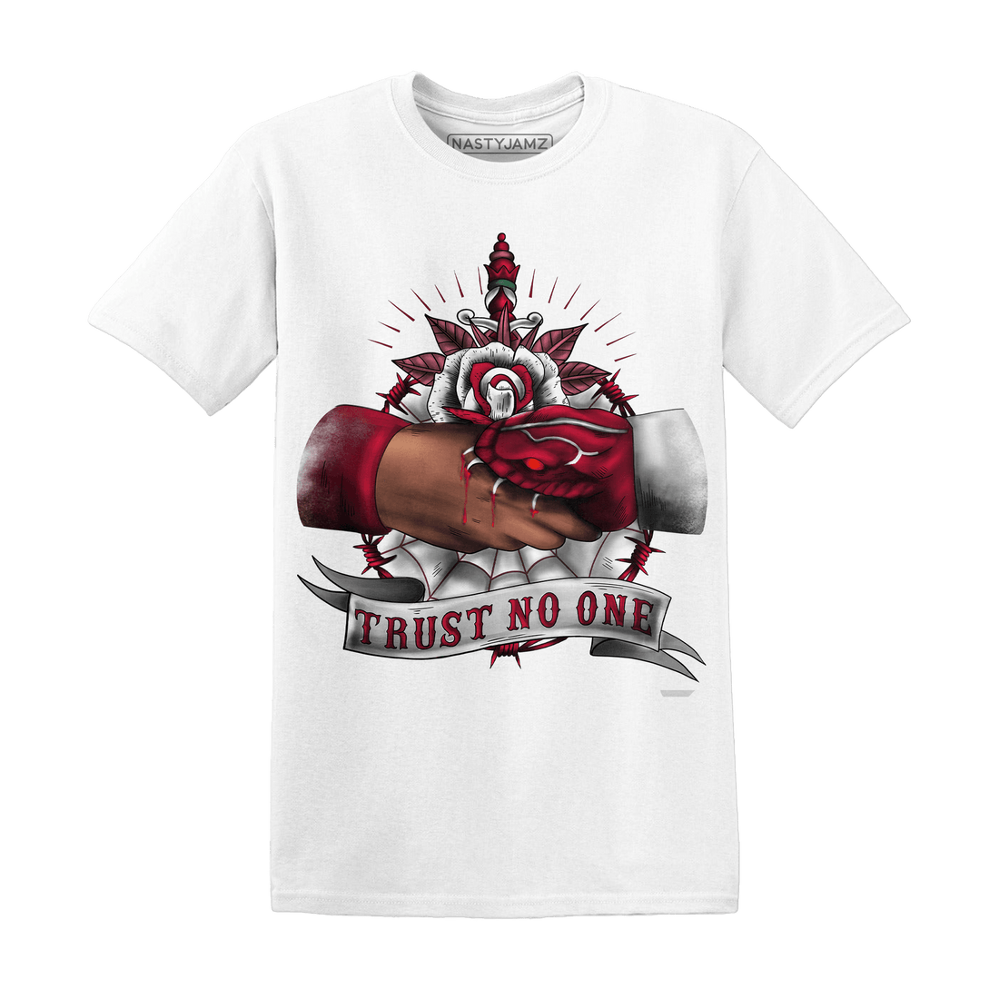 High White Team Red 1s T Shirt Match Trust No One Old School - NastyJamz