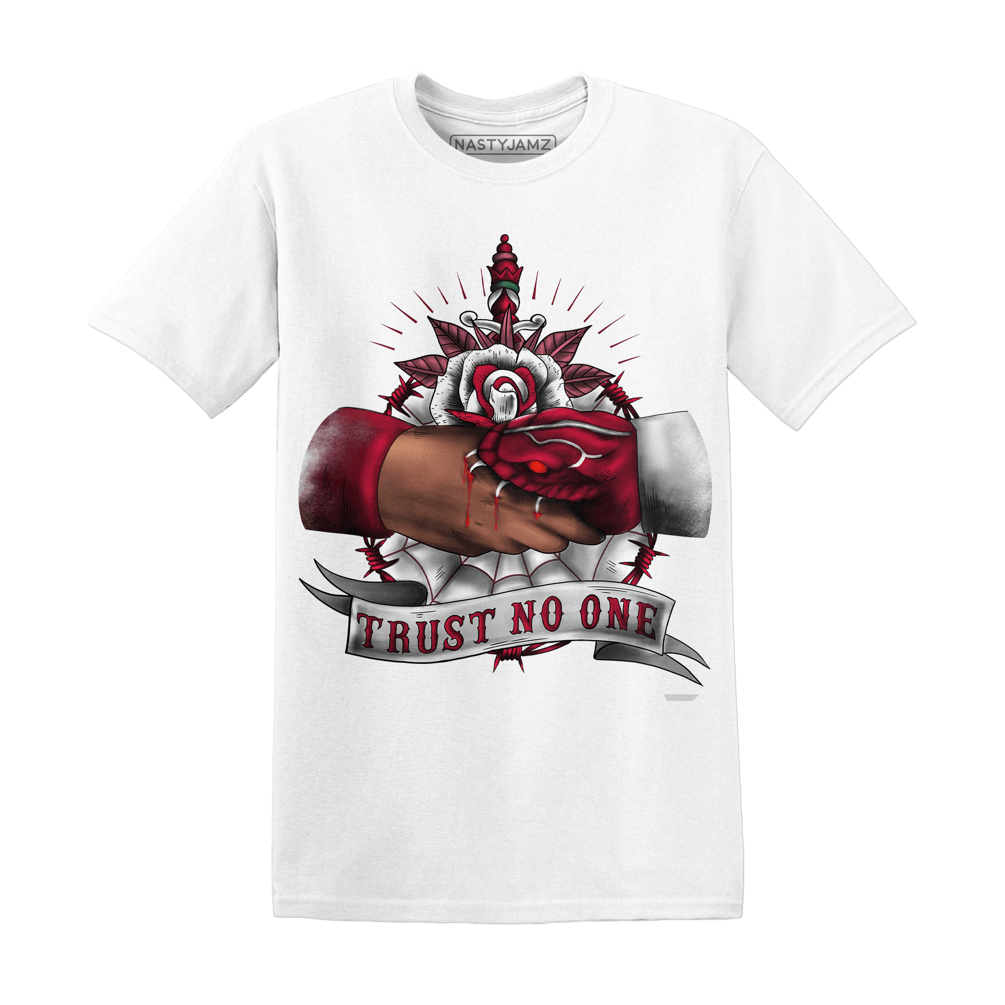High White Team Red 1s T Shirt Match Trust No One Old School - NastyJamz