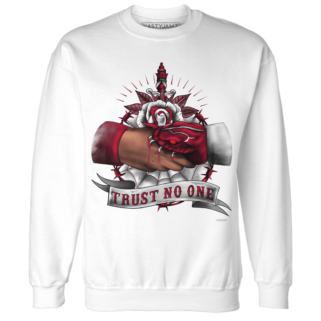 High White Team Red 1s Sweatshirt Match Trust No One Old School - NastyJamz