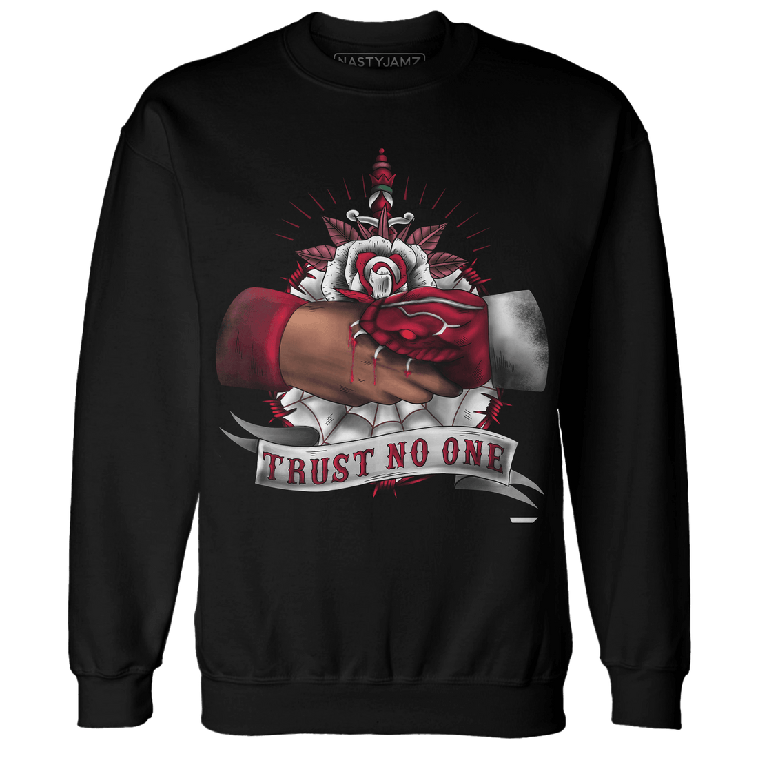 High White Team Red 1s Sweatshirt Match Trust No One Old School - NastyJamz
