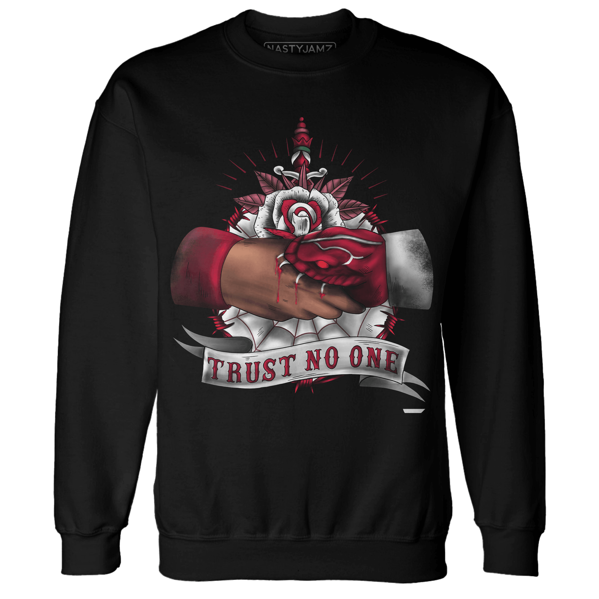 High White Team Red 1s Sweatshirt Match Trust No One Old School - NastyJamz