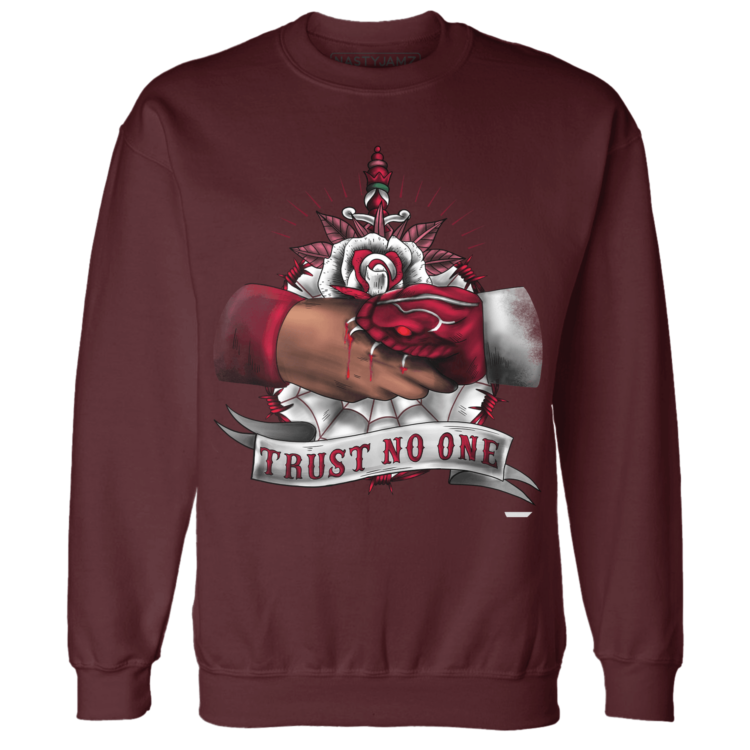 High White Team Red 1s Sweatshirt Match Trust No One Old School - NastyJamz