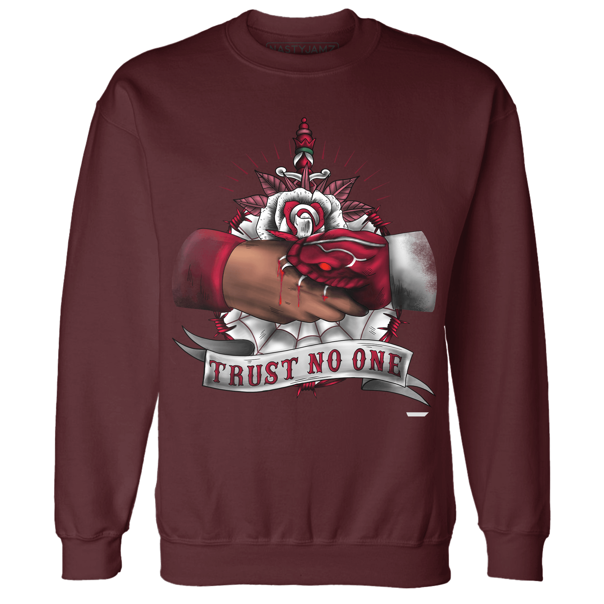 High White Team Red 1s Sweatshirt Match Trust No One Old School - NastyJamz