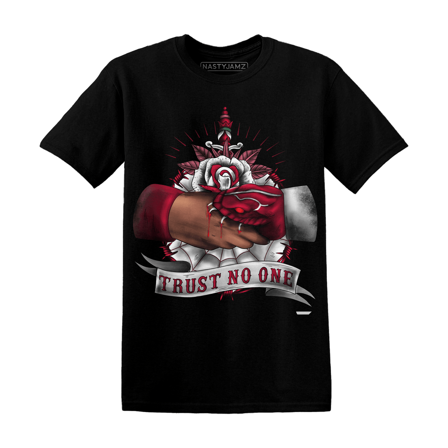 High White Team Red 1s T Shirt Match Trust No One Old School - NastyJamz