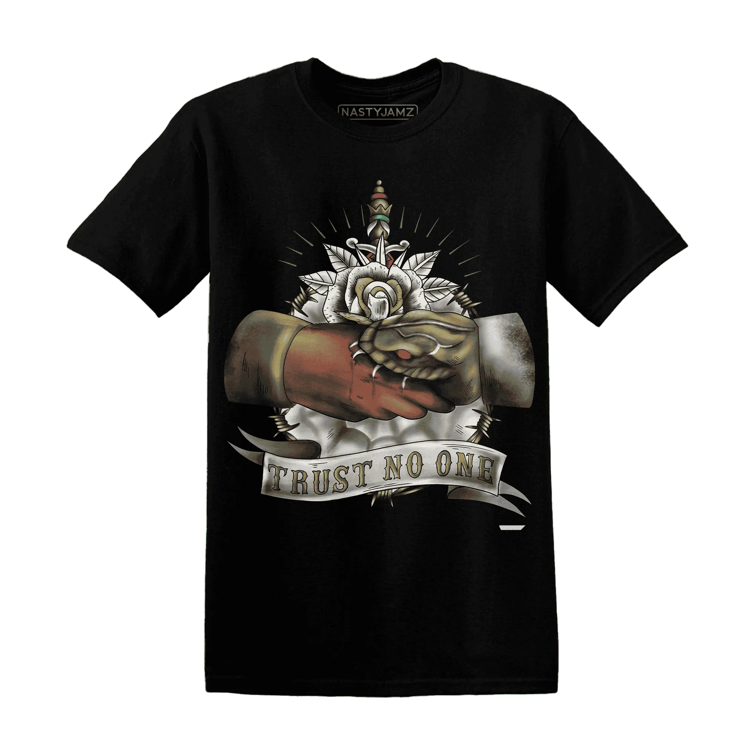 NastyJamz-Medium-Olive-1s-T-Shirt-Match-Trust-No-One-Old-School