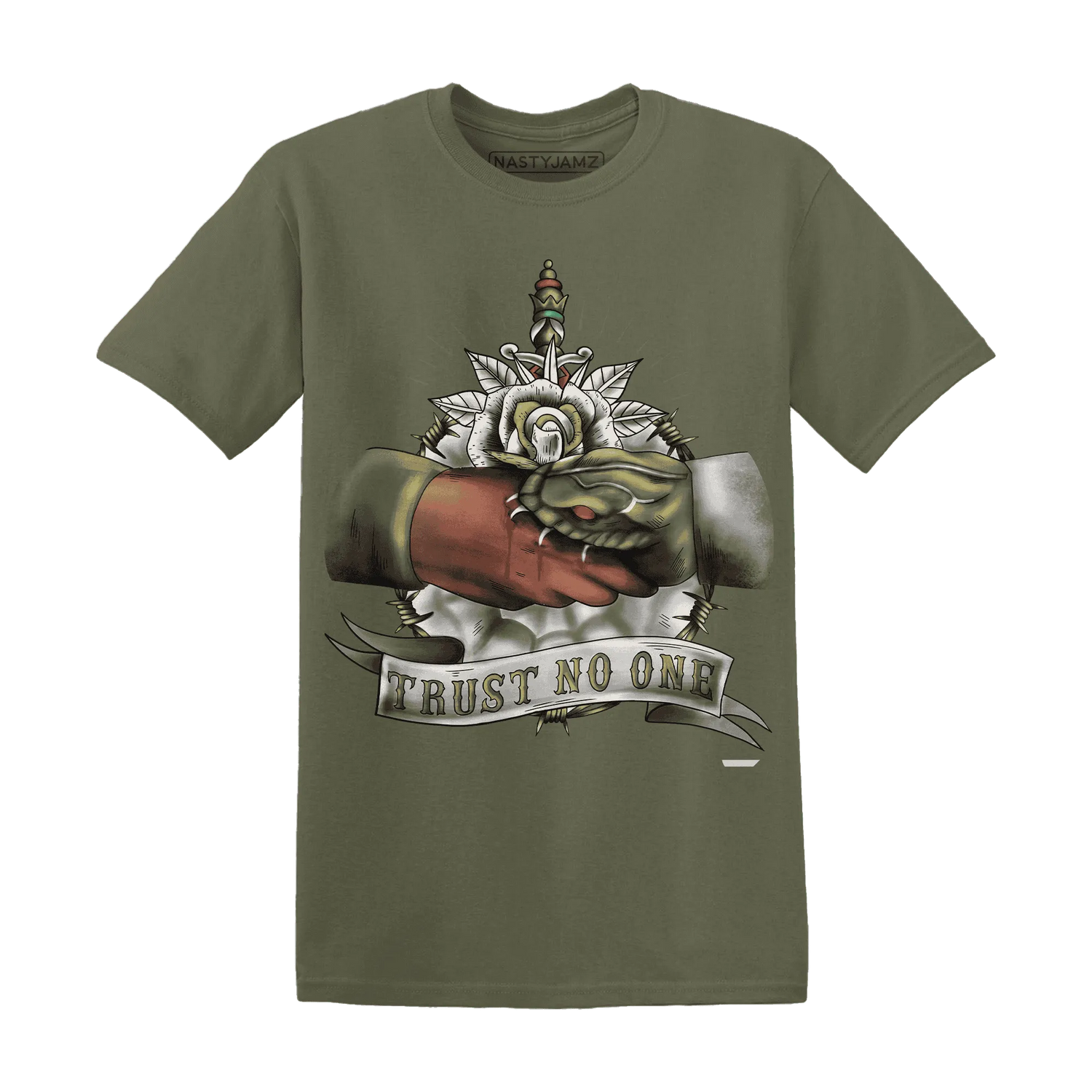 NastyJamz-Medium-Olive-1s-T-Shirt-Match-Trust-No-One-Old-School