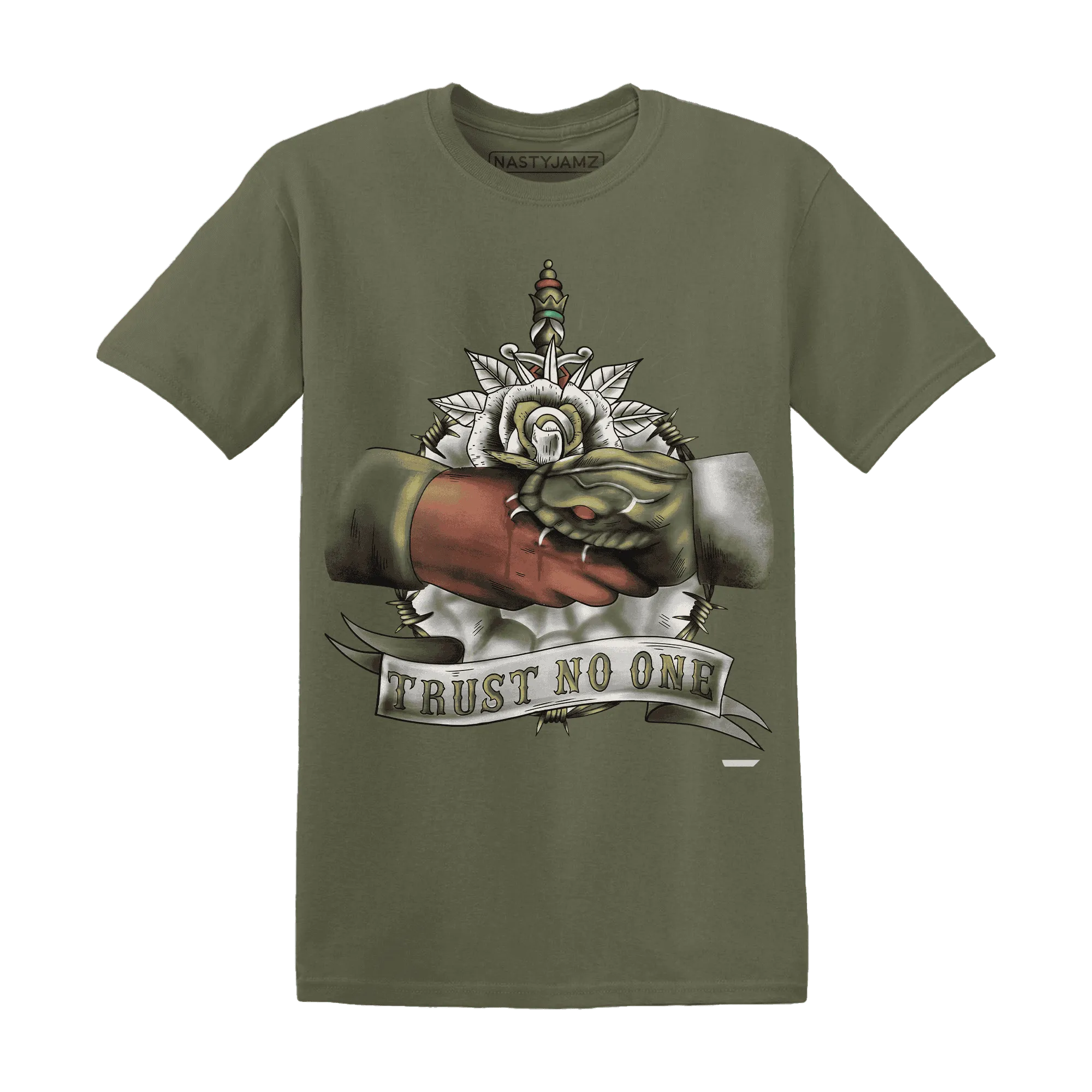 NastyJamz-Medium-Olive-1s-T-Shirt-Match-Trust-No-One-Old-School