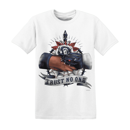 White-Navy-6s-T-Shirt-Match-Trust-No-One-Old-School