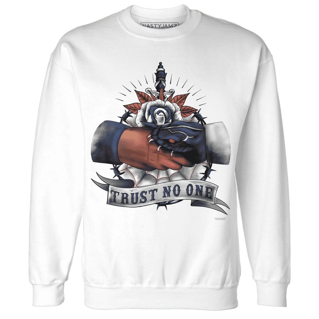White-Navy-6s-Sweatshirt-Match-Trust-No-One-Old-School