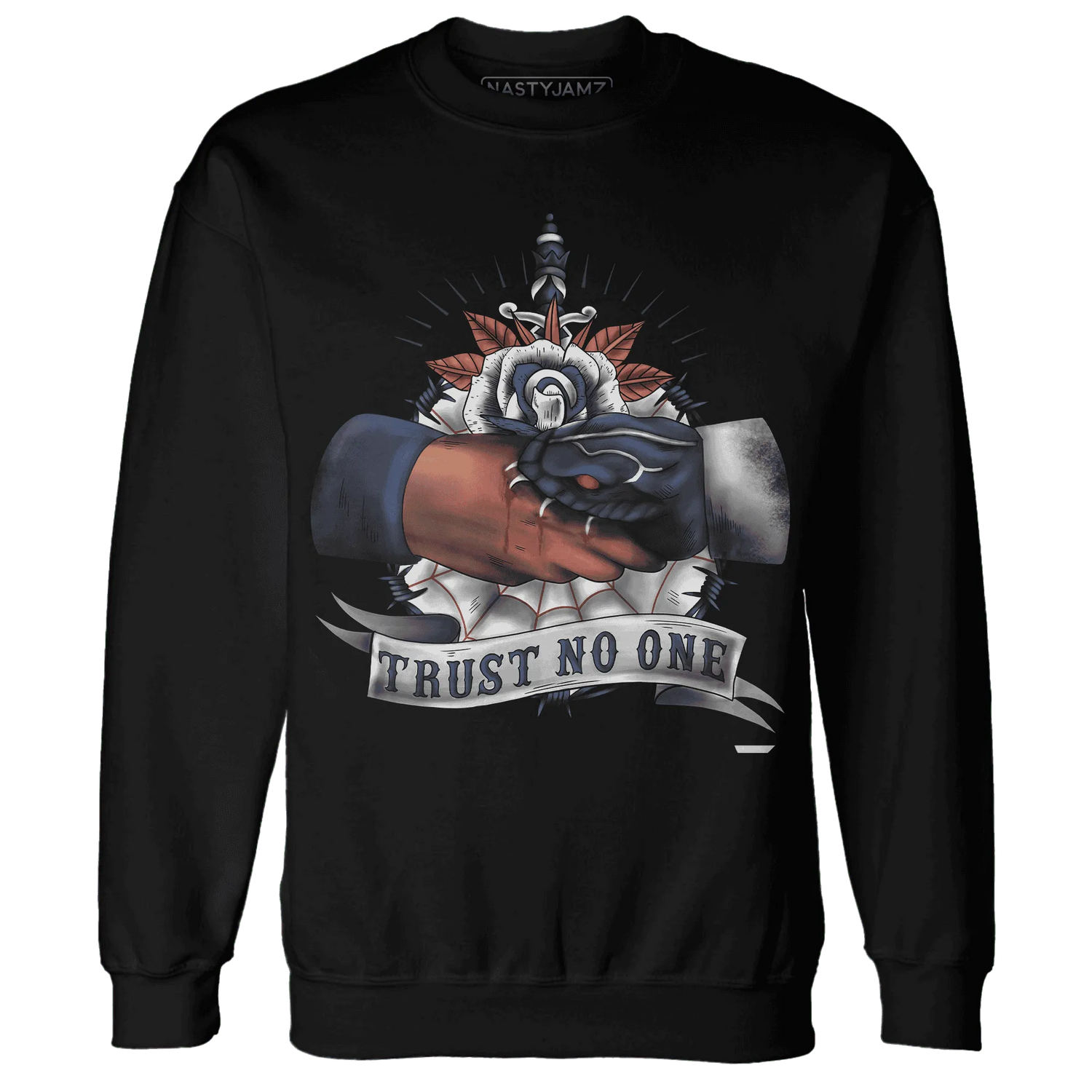 White-Navy-6s-Sweatshirt-Match-Trust-No-One-Old-School