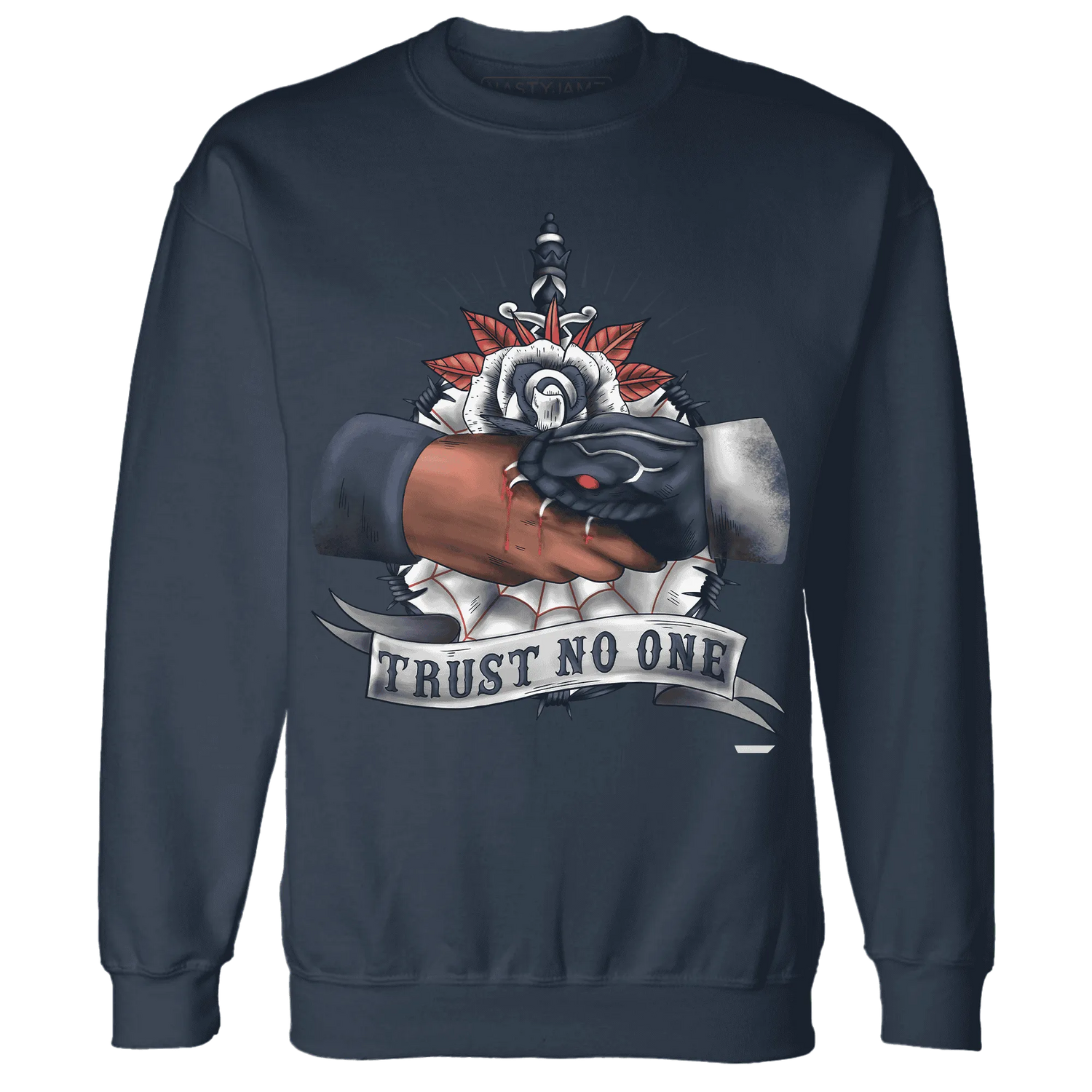 White-Navy-6s-Sweatshirt-Match-Trust-No-One-Old-School