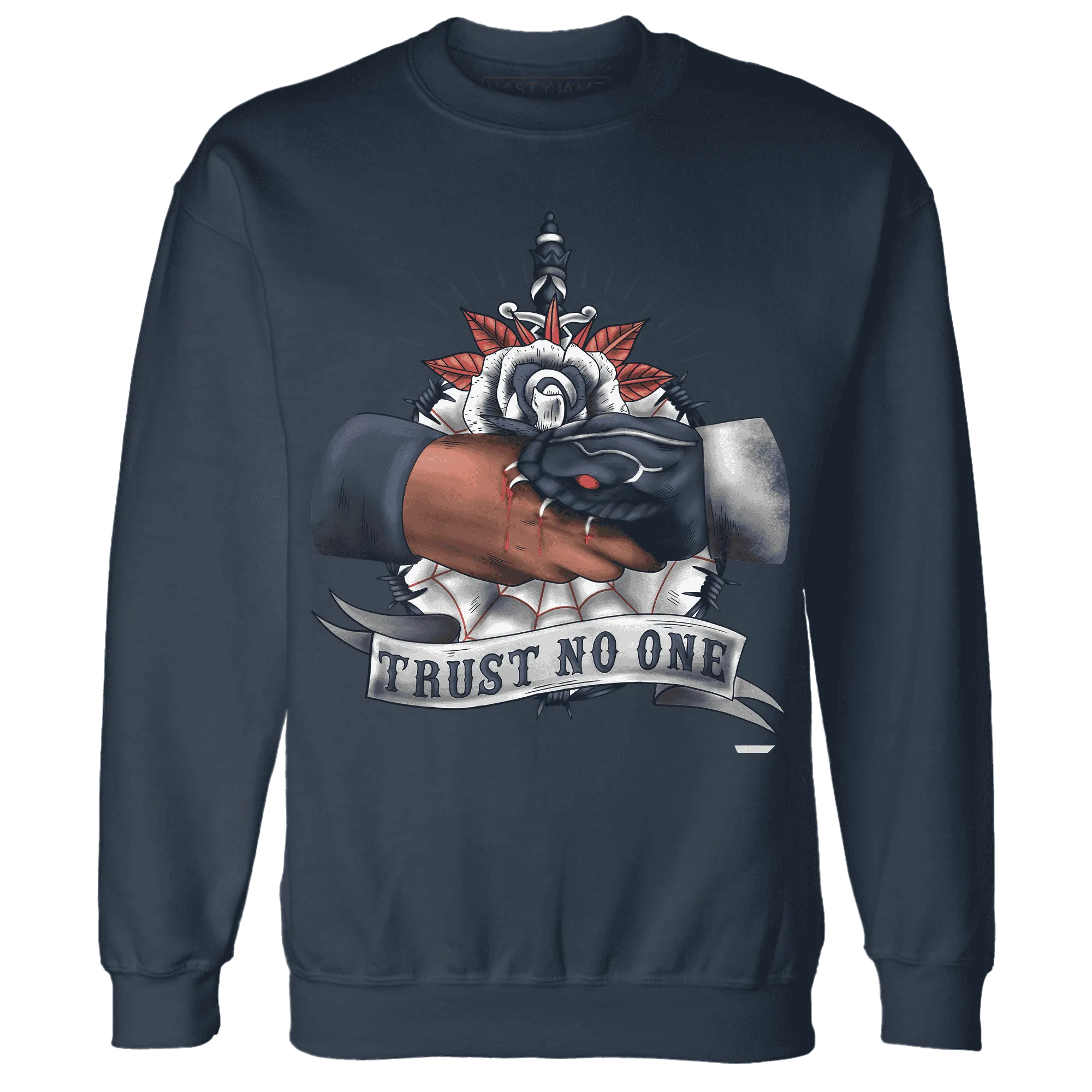 White-Navy-6s-Sweatshirt-Match-Trust-No-One-Old-School