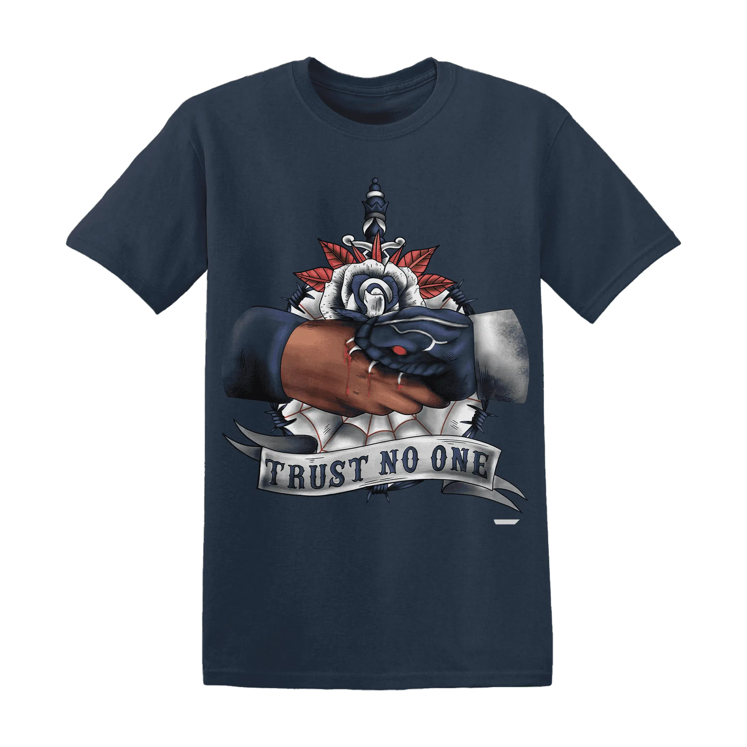 White-Navy-6s-T-Shirt-Match-Trust-No-One-Old-School