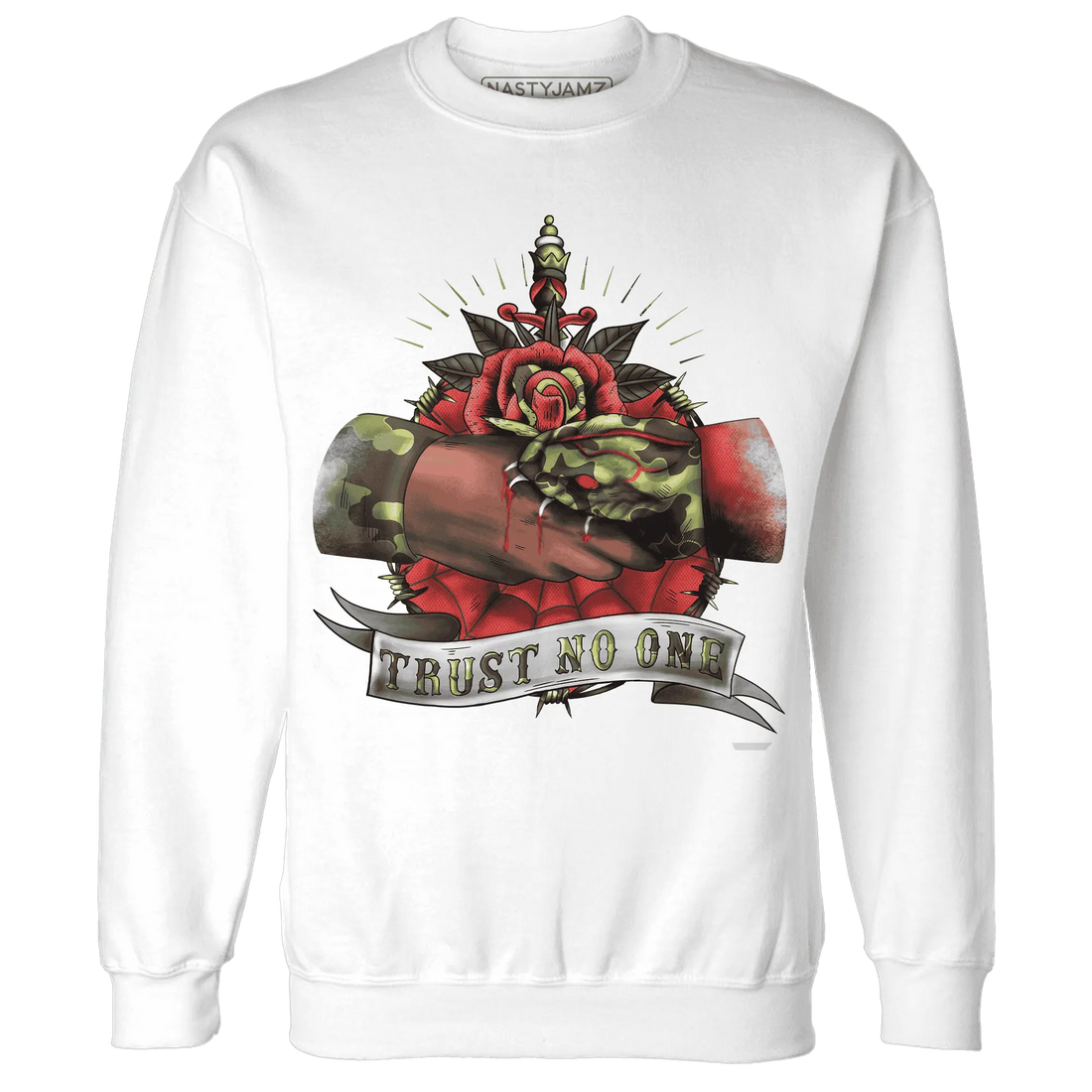 AM-90-Dark-Sage-Solar-Red-NastyJamz-Sweatshirt-Match-Trust-No-One-Old-School