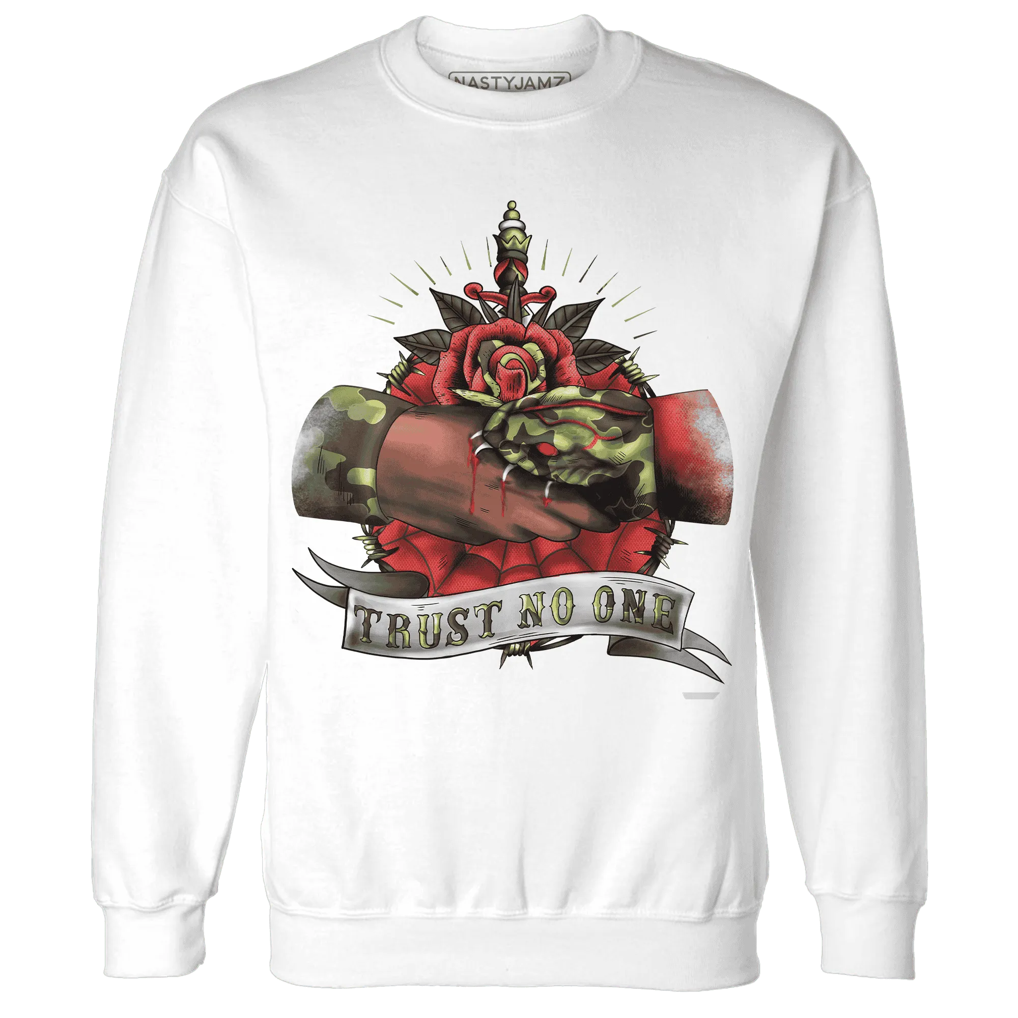 AM-90-Dark-Sage-Solar-Red-NastyJamz-Sweatshirt-Match-Trust-No-One-Old-School