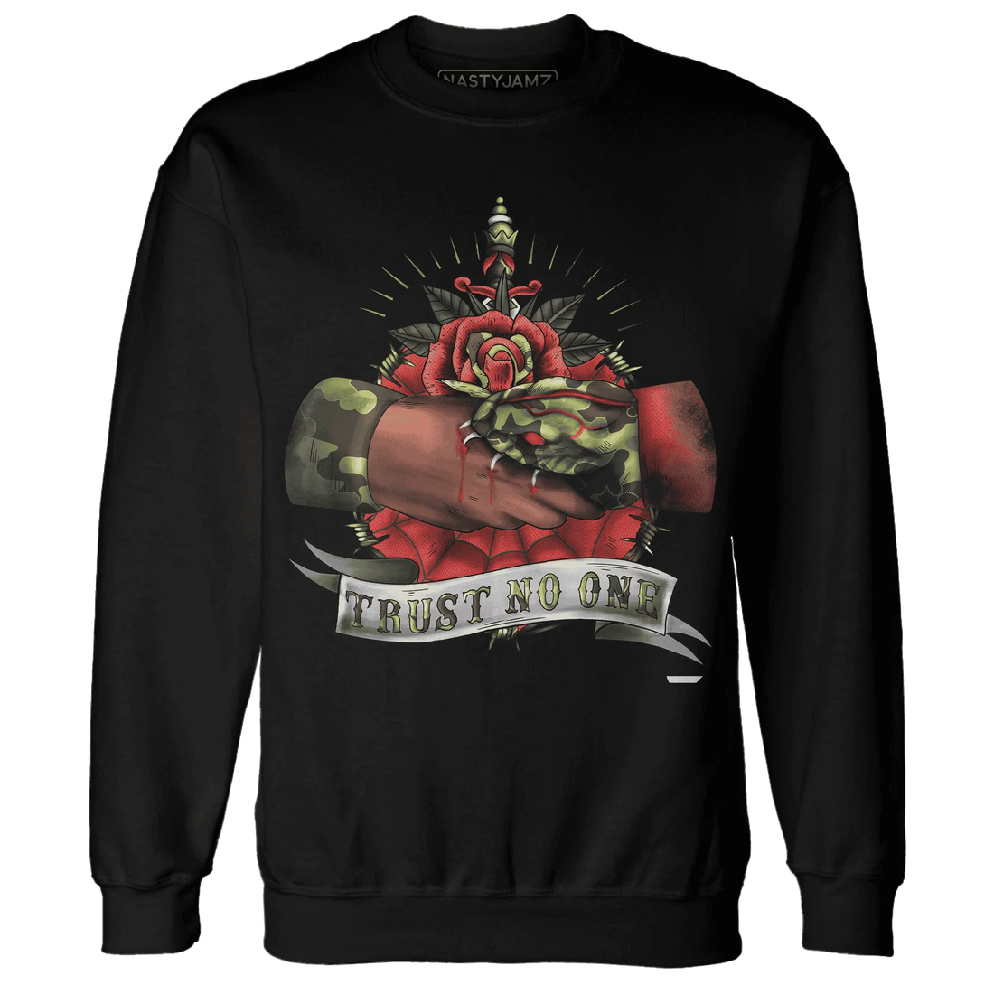 AM-90-Dark-Sage-Solar-Red-NastyJamz-Sweatshirt-Match-Trust-No-One-Old-School