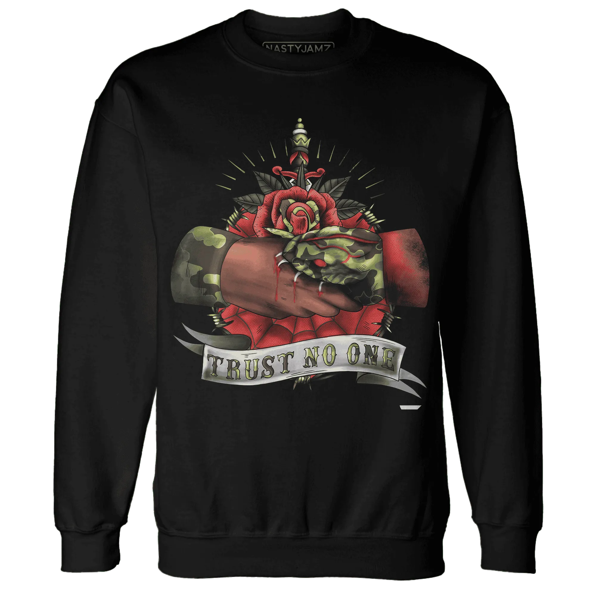 AM-90-Dark-Sage-Solar-Red-NastyJamz-Sweatshirt-Match-Trust-No-One-Old-School