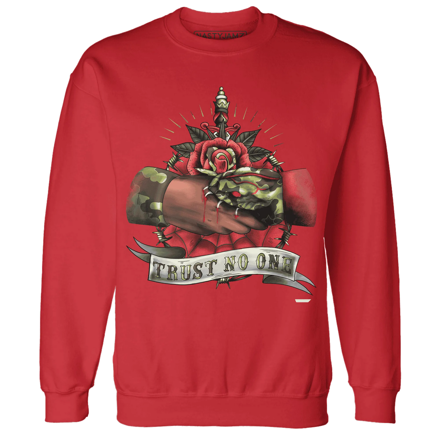 AM-90-Dark-Sage-Solar-Red-NastyJamz-Sweatshirt-Match-Trust-No-One-Old-School