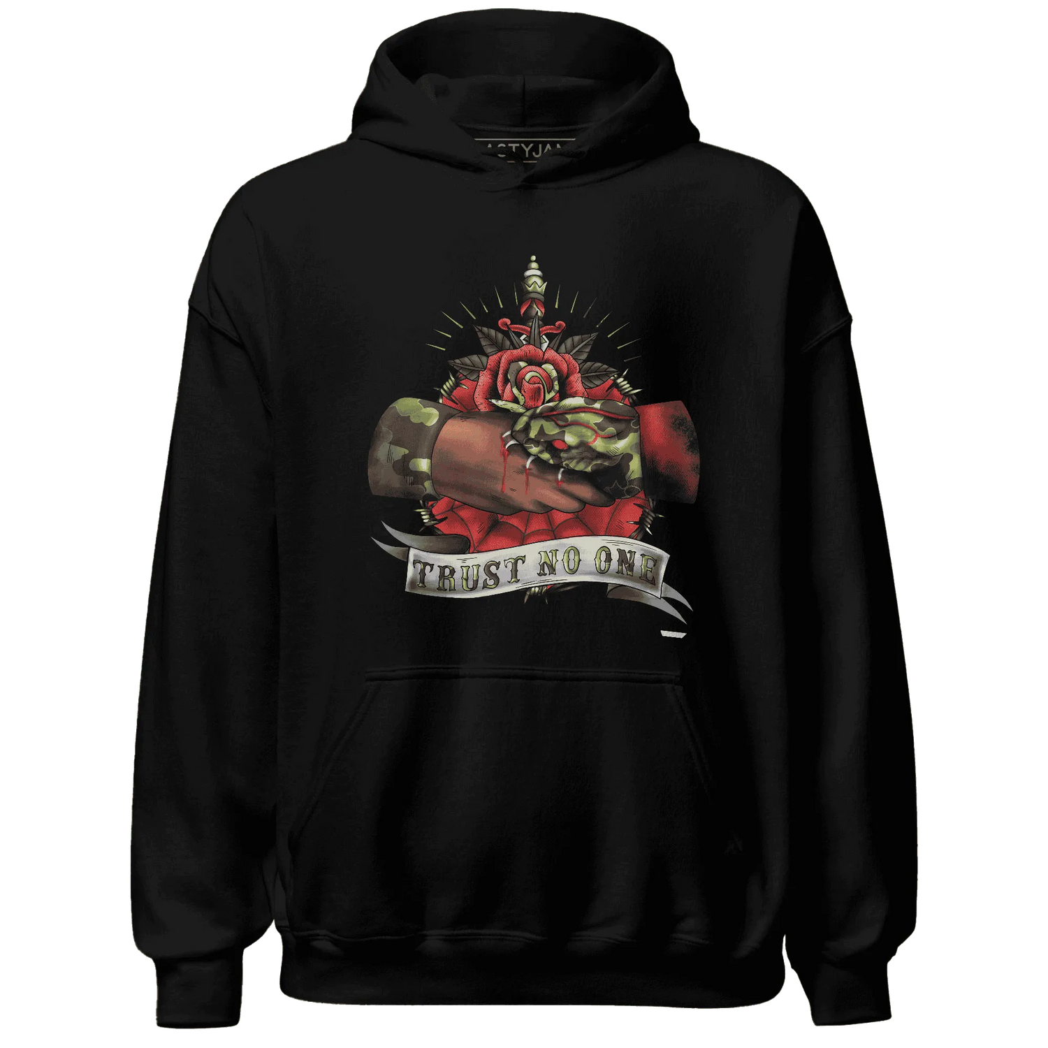 AM-90-Dark-Sage-Solar-Red-NastyJamz-Hoodie-Match-Trust-No-One-Old-School