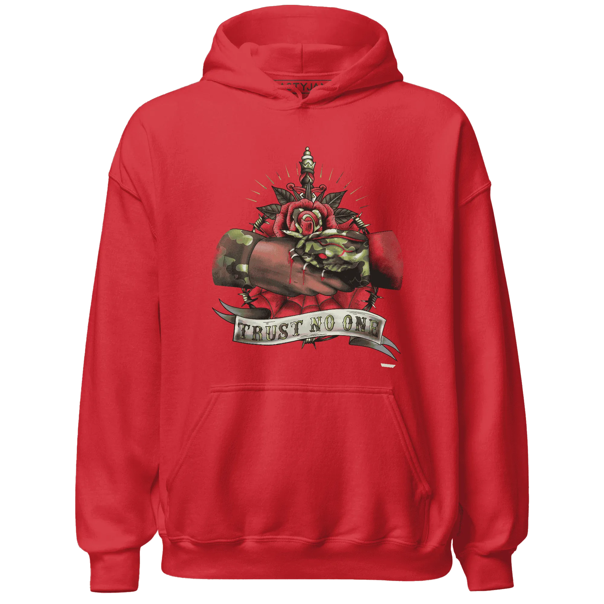 AM-90-Dark-Sage-Solar-Red-NastyJamz-Hoodie-Match-Trust-No-One-Old-School