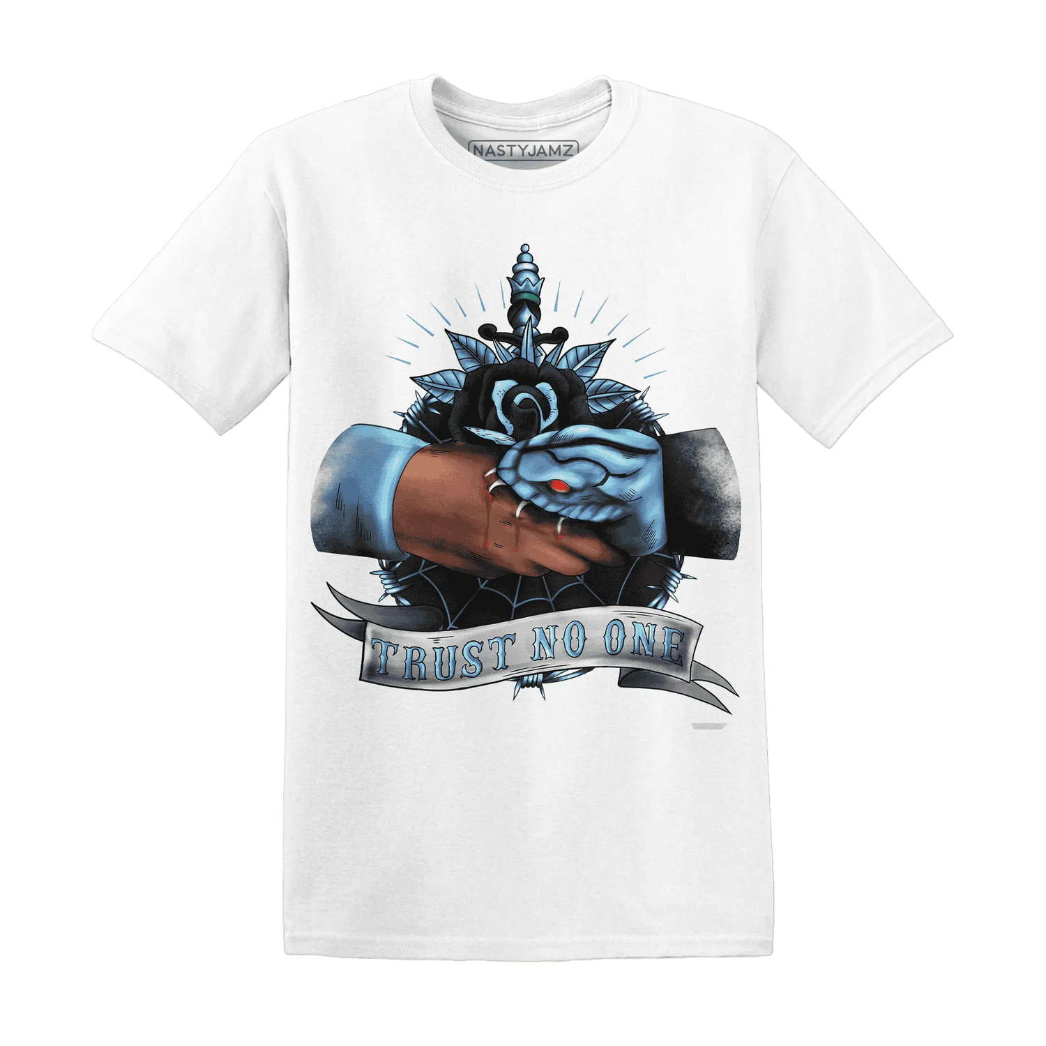 NastyJamz-AM-Plus-Black-Univercitii-Blue-T-Shirt-Match-Trust-No-One-Old-School