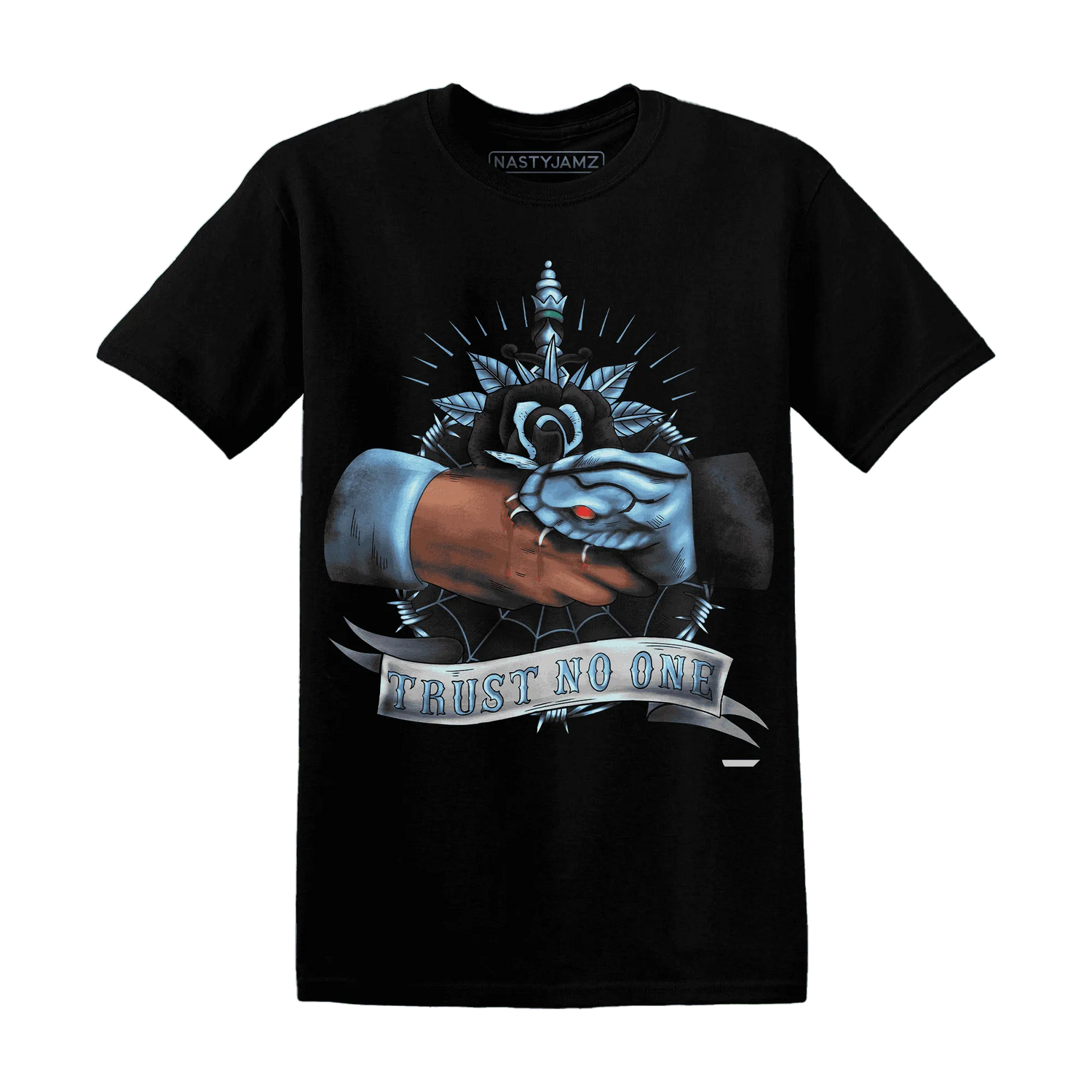 NastyJamz-AM-Plus-Black-Univercitii-Blue-T-Shirt-Match-Trust-No-One-Old-School