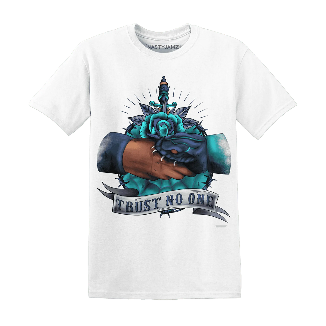 NastyJamz-AM-Plus-Drift-Midnight-Navy-Total-Orange-Dusty-Cactus-T-Shirt-Match-Trust-No-One-Old-School