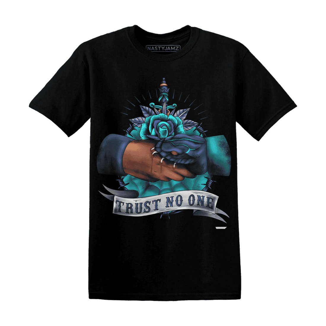 NastyJamz-AM-Plus-Drift-Midnight-Navy-Total-Orange-Dusty-Cactus-T-Shirt-Match-Trust-No-One-Old-School