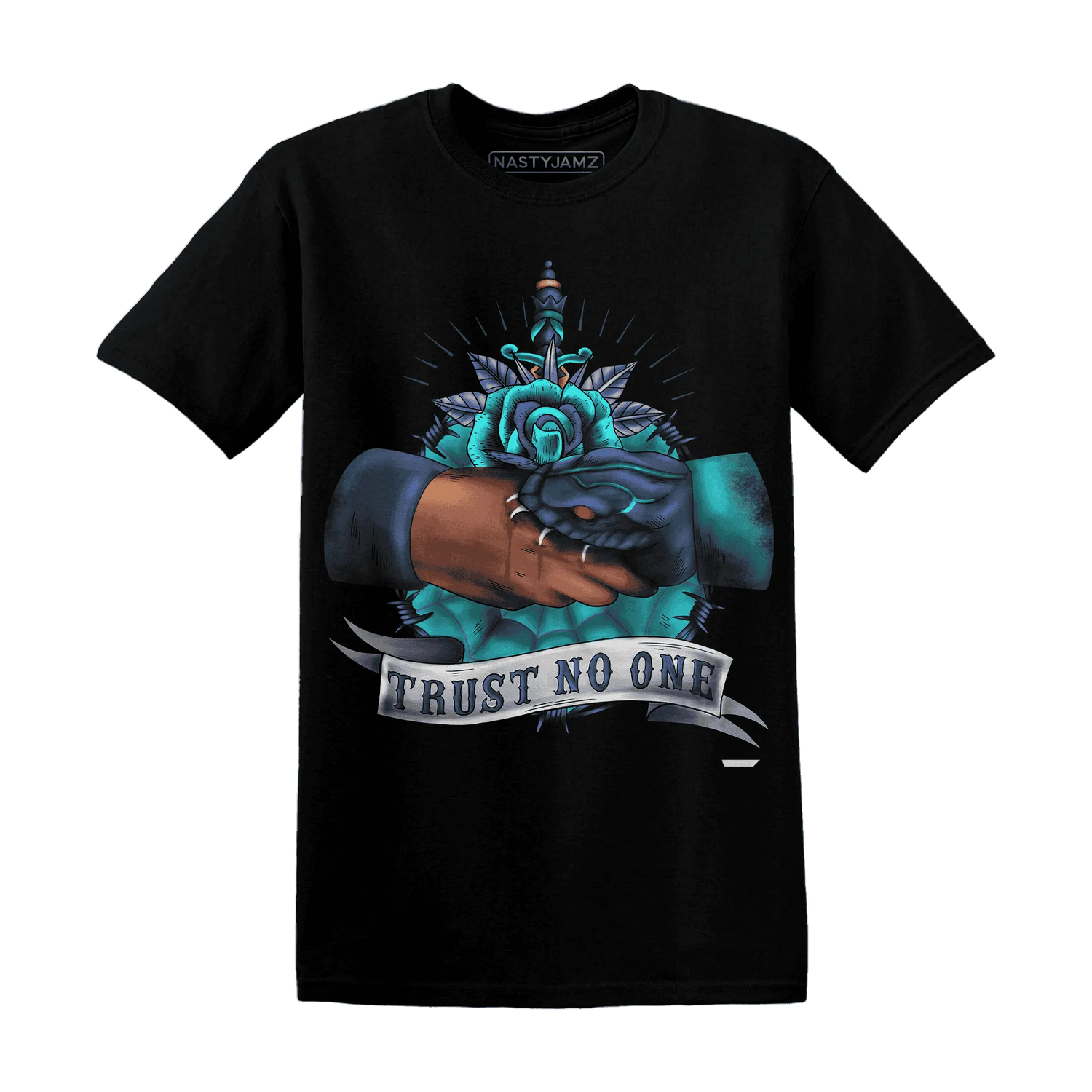 NastyJamz-AM-Plus-Drift-Midnight-Navy-Total-Orange-Dusty-Cactus-T-Shirt-Match-Trust-No-One-Old-School