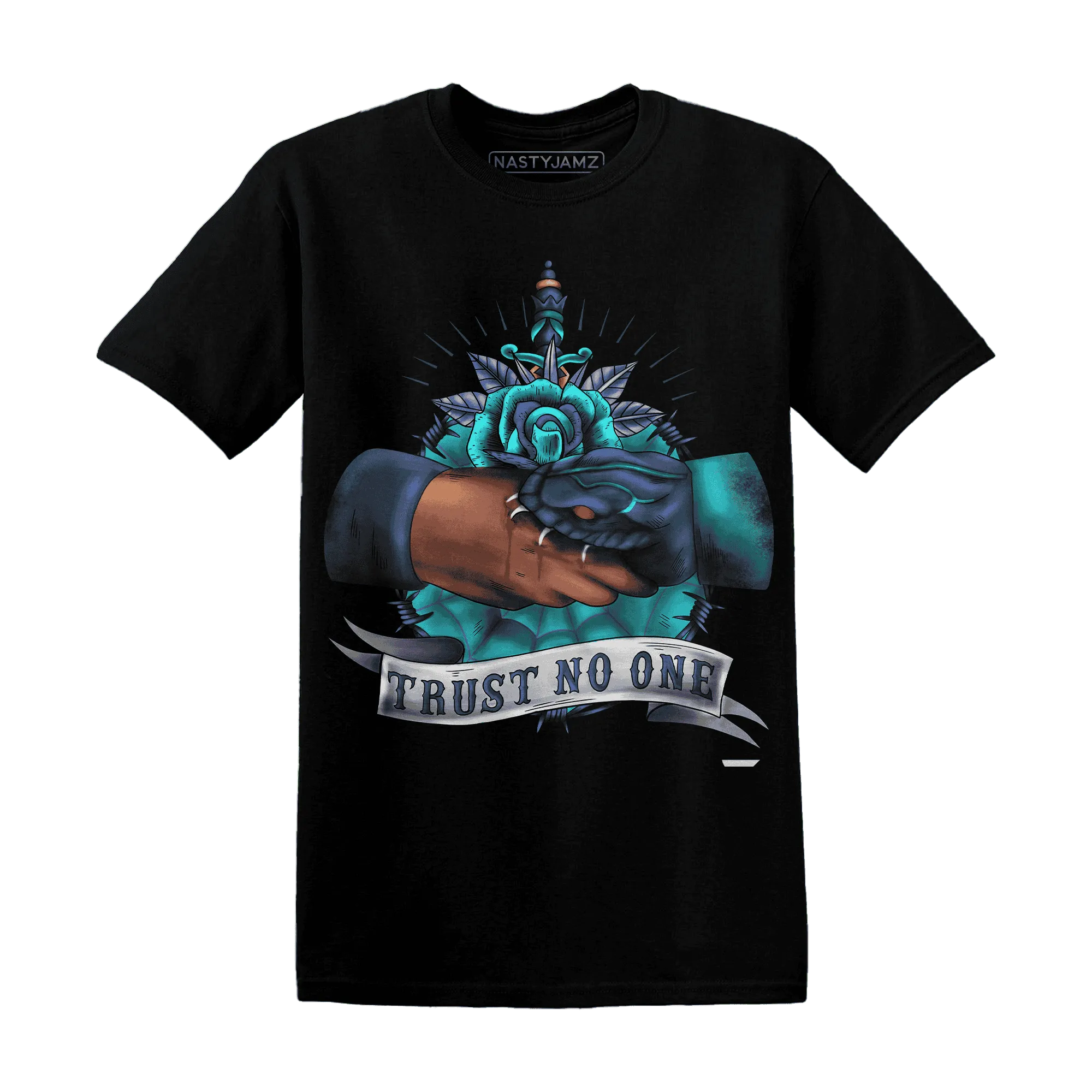 NastyJamz-AM-Plus-Drift-Midnight-Navy-Total-Orange-Dusty-Cactus-T-Shirt-Match-Trust-No-One-Old-School