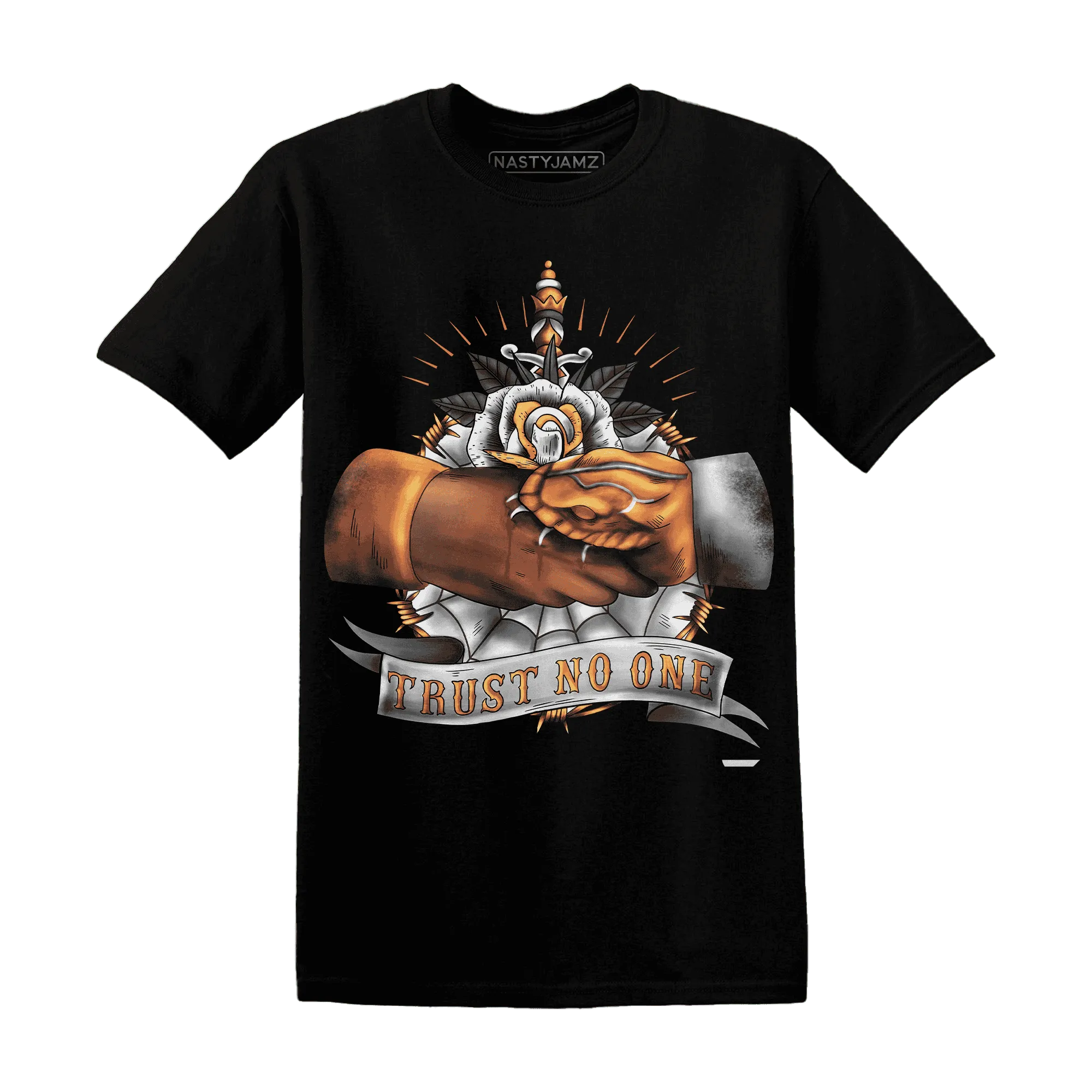NastyJamz-AM-TW-White-Orange-T-Shirt-Match-Trust-No-One-Old-School