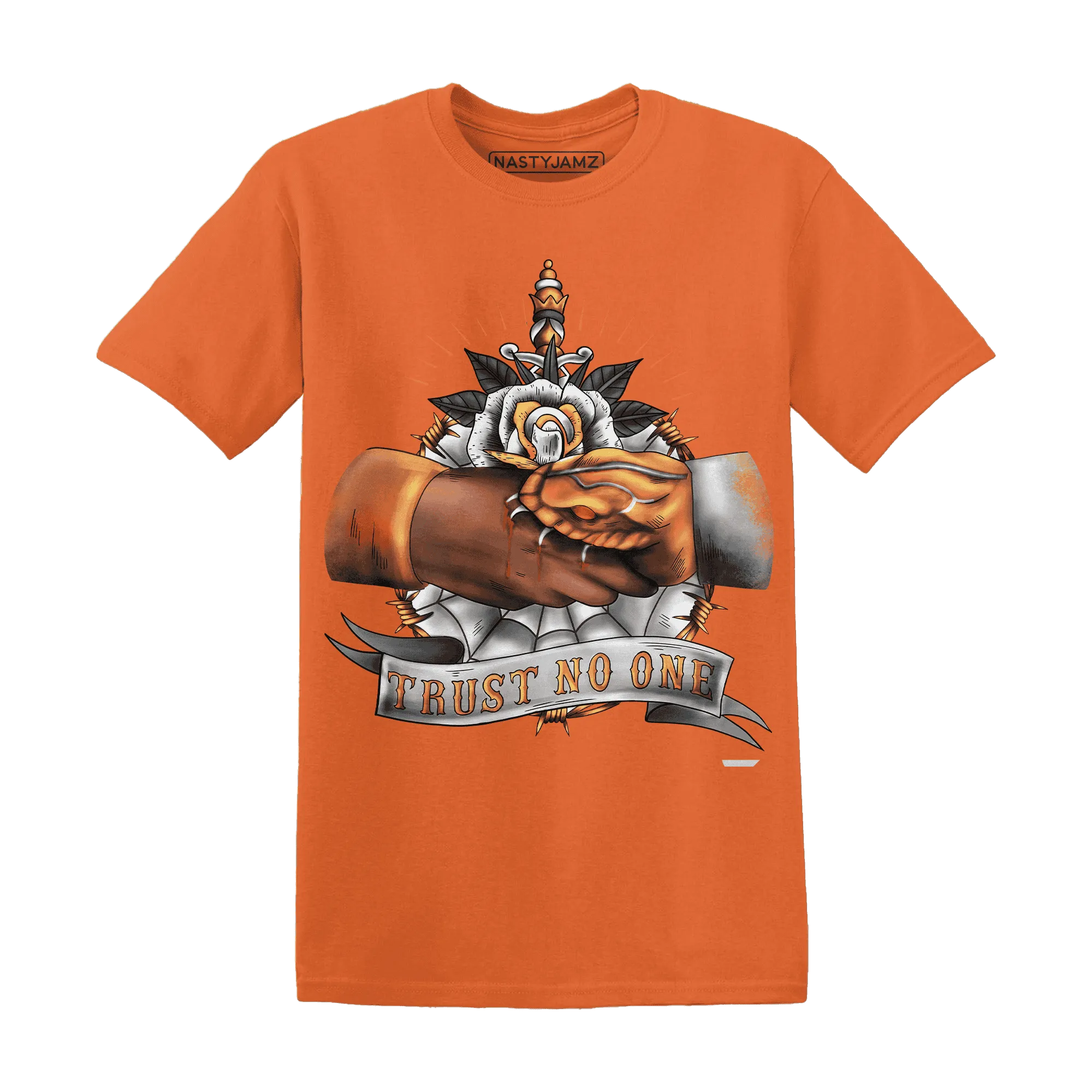 NastyJamz-AM-TW-White-Orange-T-Shirt-Match-Trust-No-One-Old-School