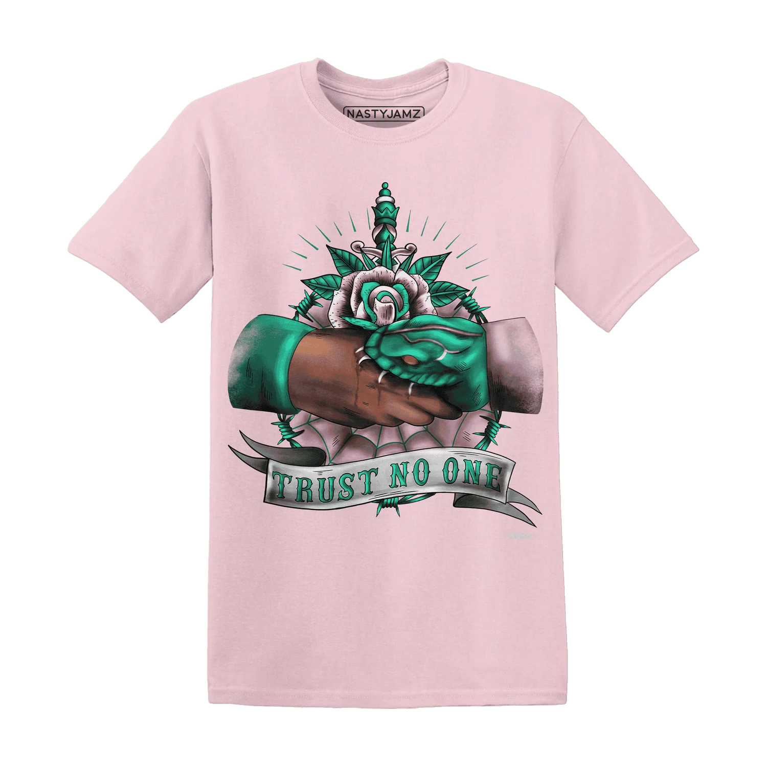 NastyJamz-Dunk-Pink-Malachite-Medium-Soft-Low-Sail-T-Shirt-Match-Trust-No-One-Old-School