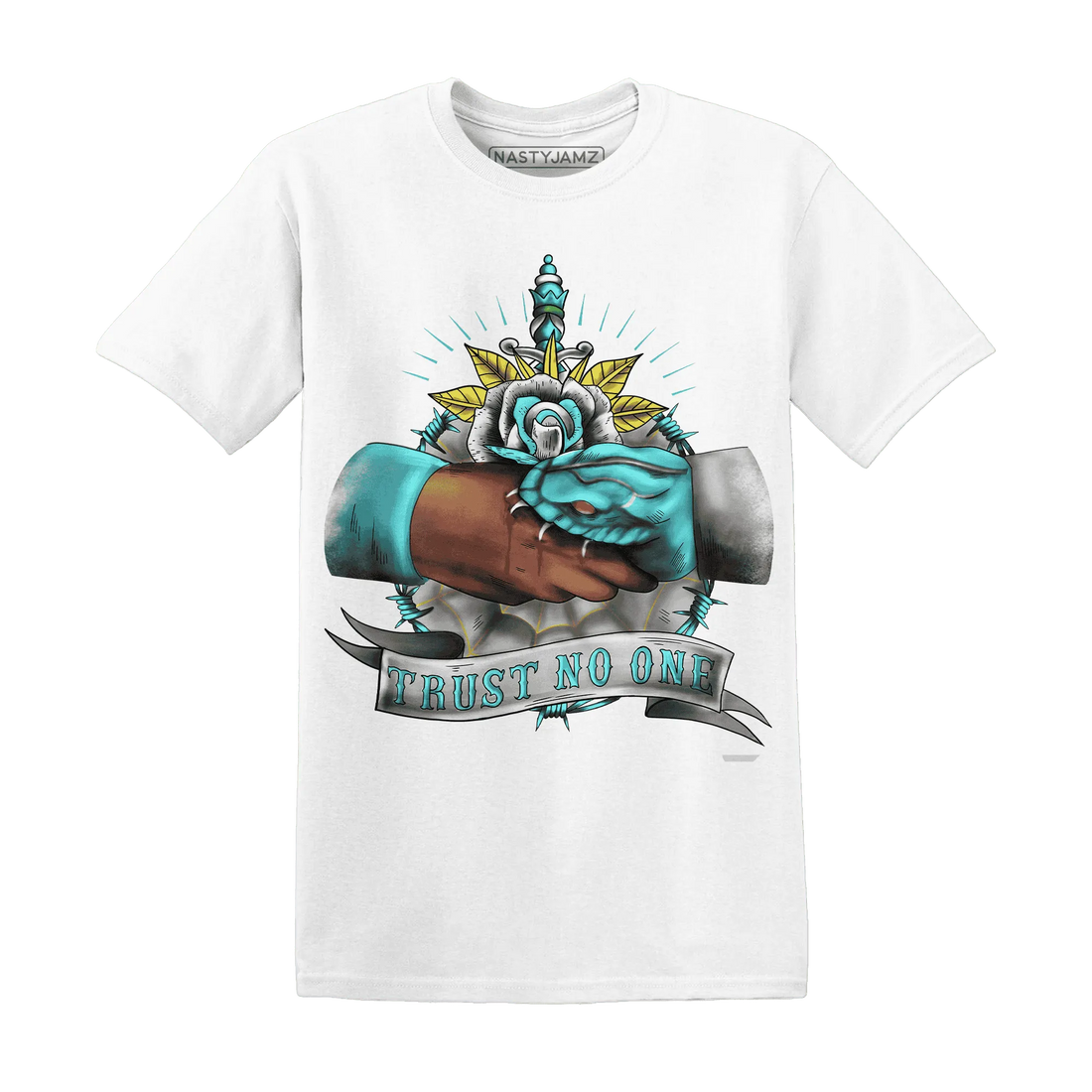 NastyJamz-NBL-Cyan-Burst-9060-T-Shirt-Match-Trust-No-One-Old-School
