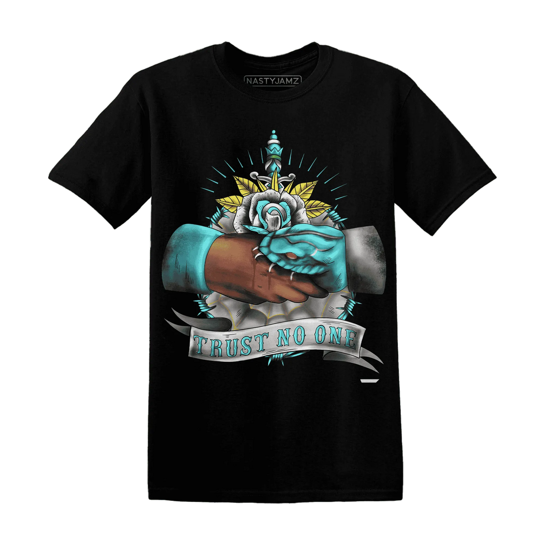 NastyJamz-NBL-Cyan-Burst-9060-T-Shirt-Match-Trust-No-One-Old-School