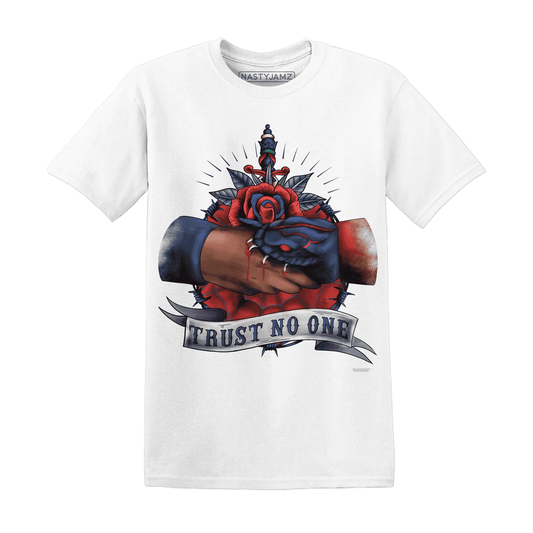 VaporMax-Air-Plus-Midnight-Navy-Gold-Black-NastyJamz-T-Shirt-Match-Trust-No-One-Old-School