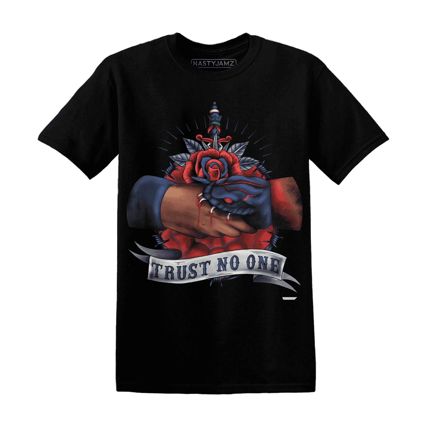 VaporMax-Air-Plus-Midnight-Navy-Gold-Black-NastyJamz-T-Shirt-Match-Trust-No-One-Old-School