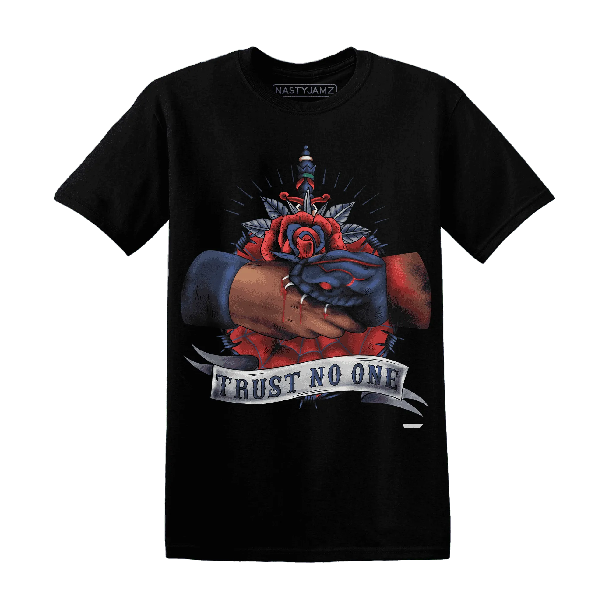 VaporMax-Air-Plus-Midnight-Navy-Gold-Black-NastyJamz-T-Shirt-Match-Trust-No-One-Old-School