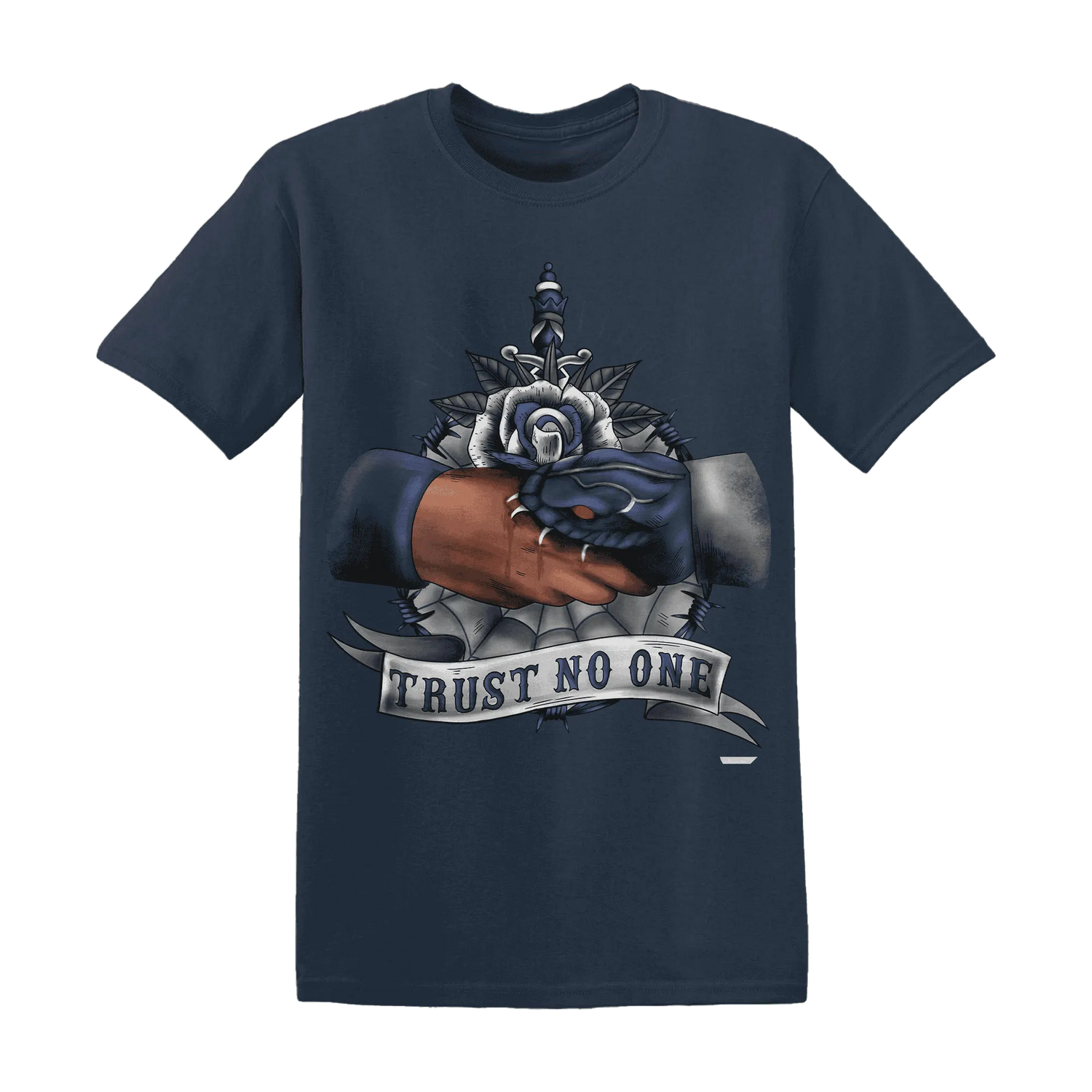 VaporMax-Plus-Midnight-Navy-White-Metallic-Silver-NastyJamz-T-Shirt-Match-Trust-No-One-Old-School