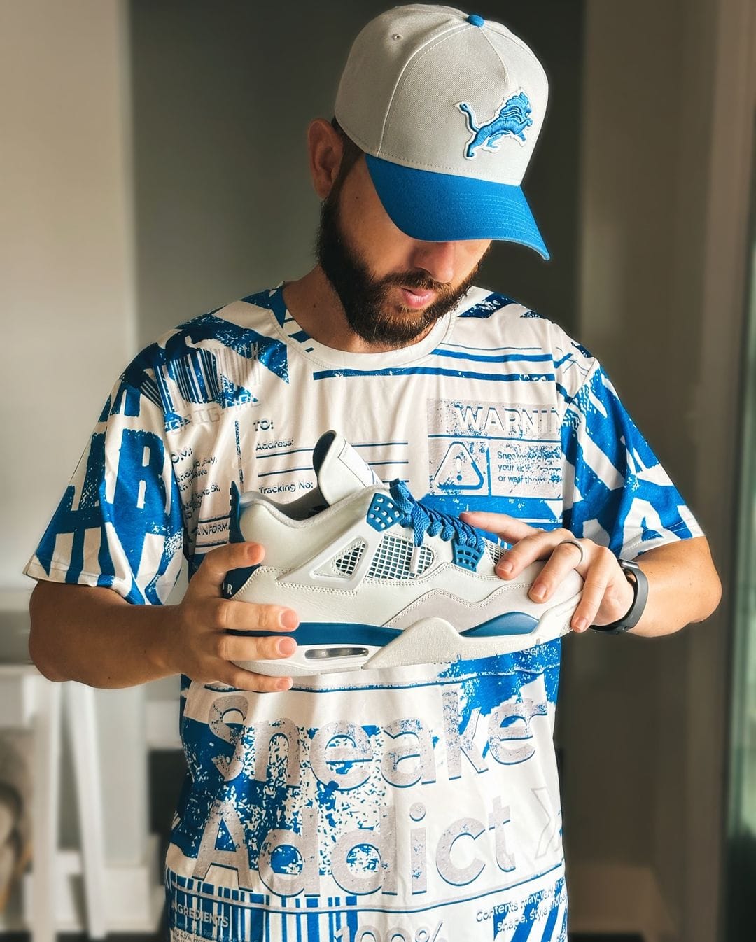 NastyJamz Industrial Blue 4s T-Shirt Match Sneaker Addict Warning All-Over Print